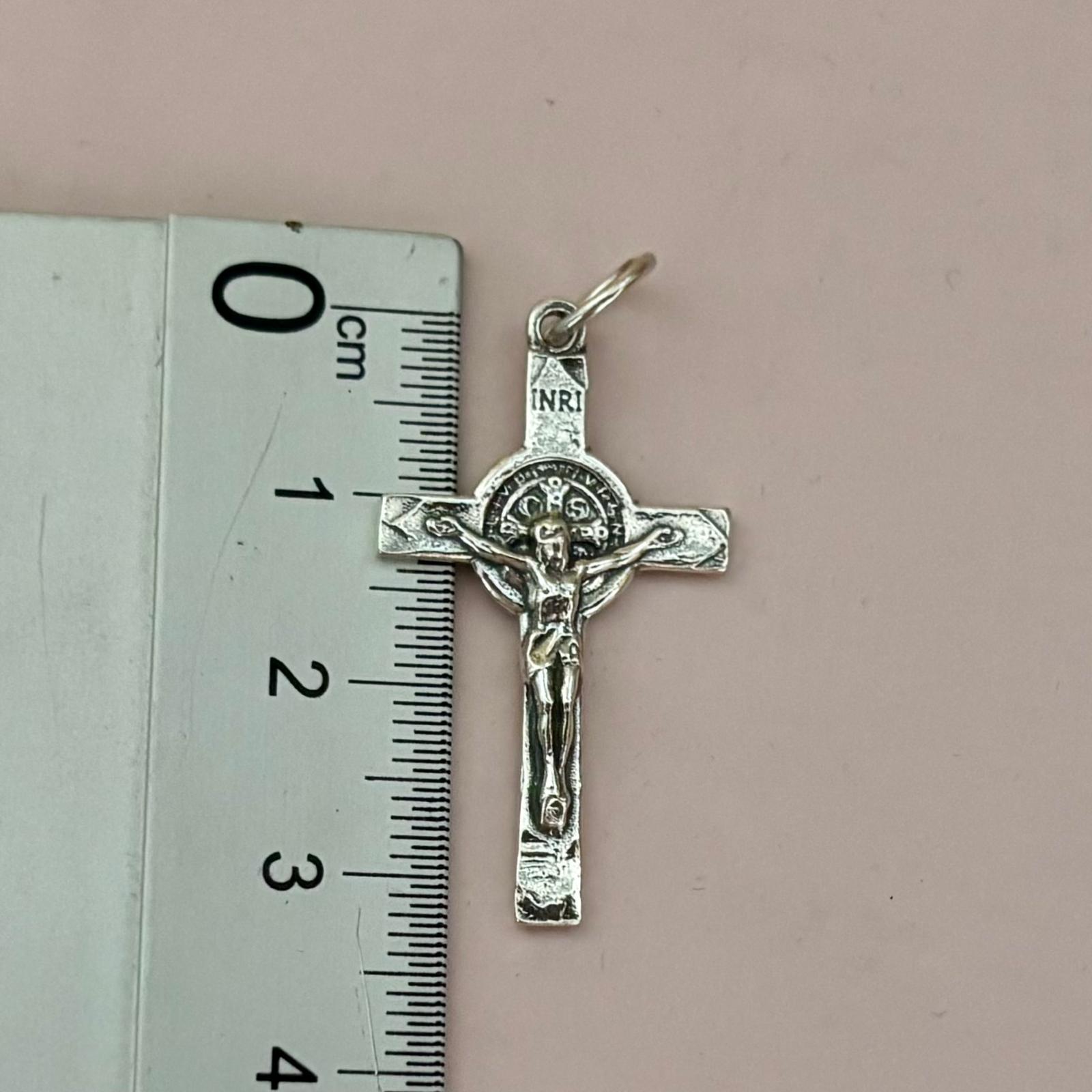 925 Sterling Silver Saint Benedict Cross Necklace – 20 Inch Figaro Chain, Italy Made