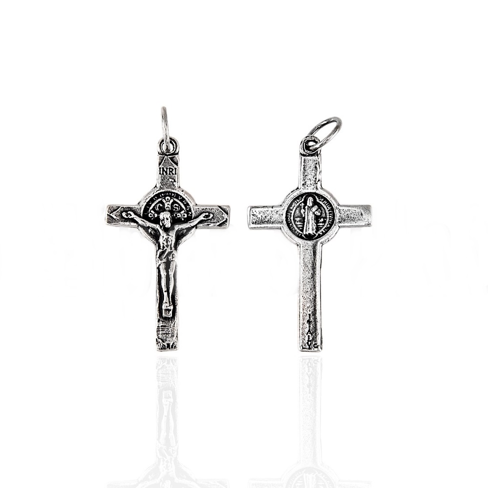 Cruz de San Benito de Plata de ley oxidada 30x19mm
