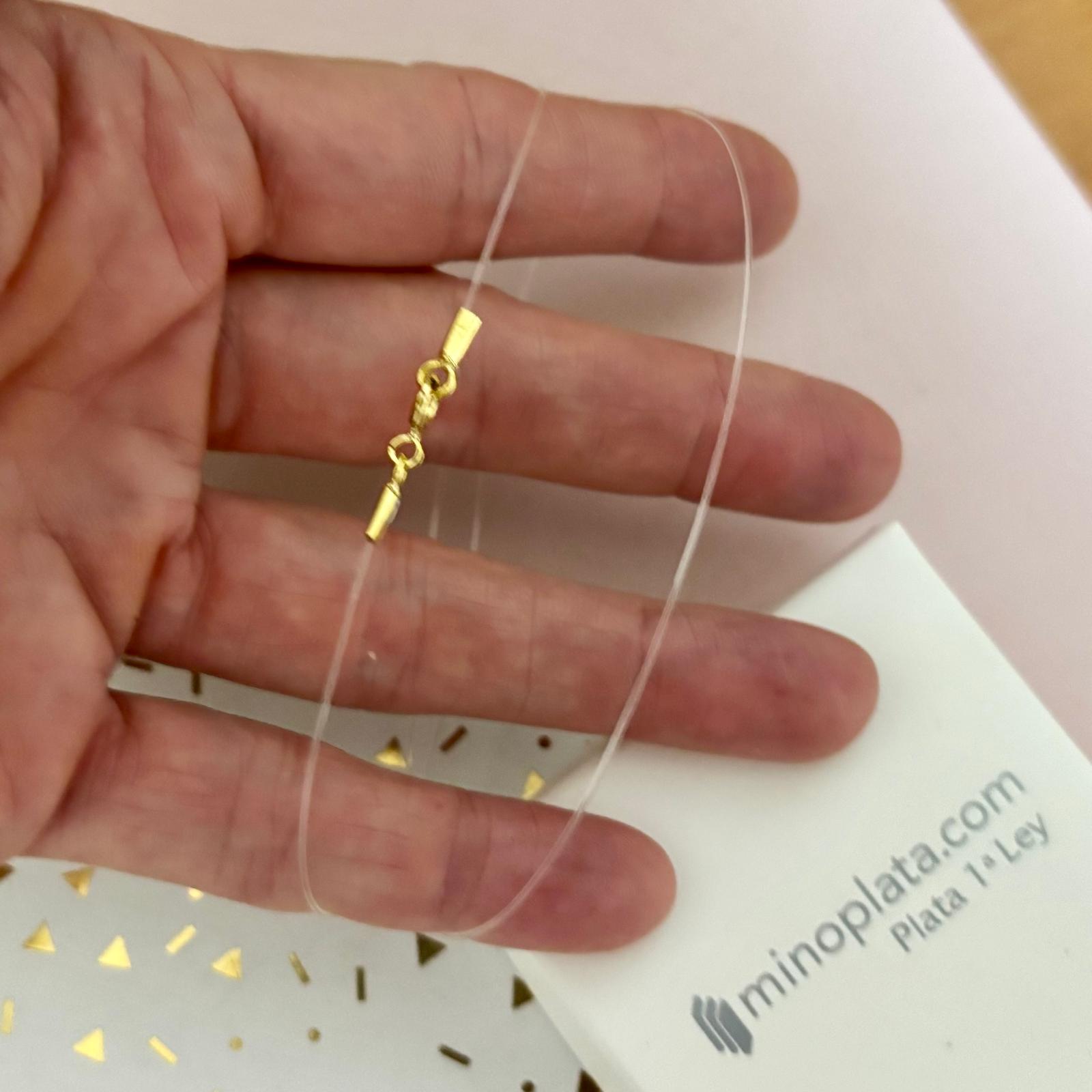 Gargantilla transparente hilo sedal 40cm con cierre de Plata chapada en Oro 2