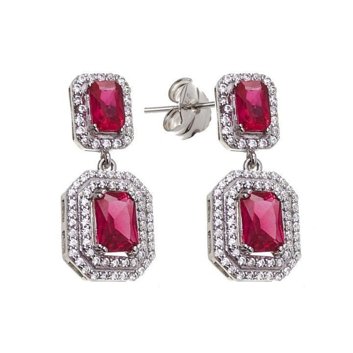 Pendientes circonitas rosas y blancas de Plata rodiada