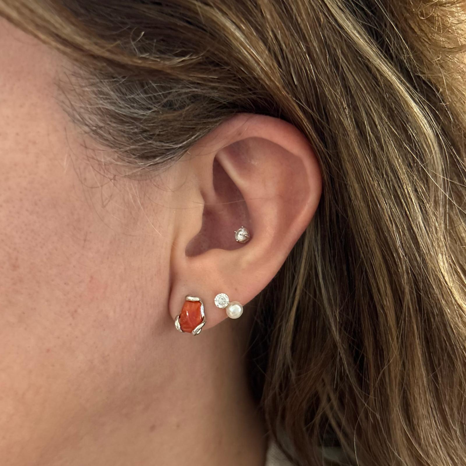 Pendientes de Coral en Plata de ley rodiada