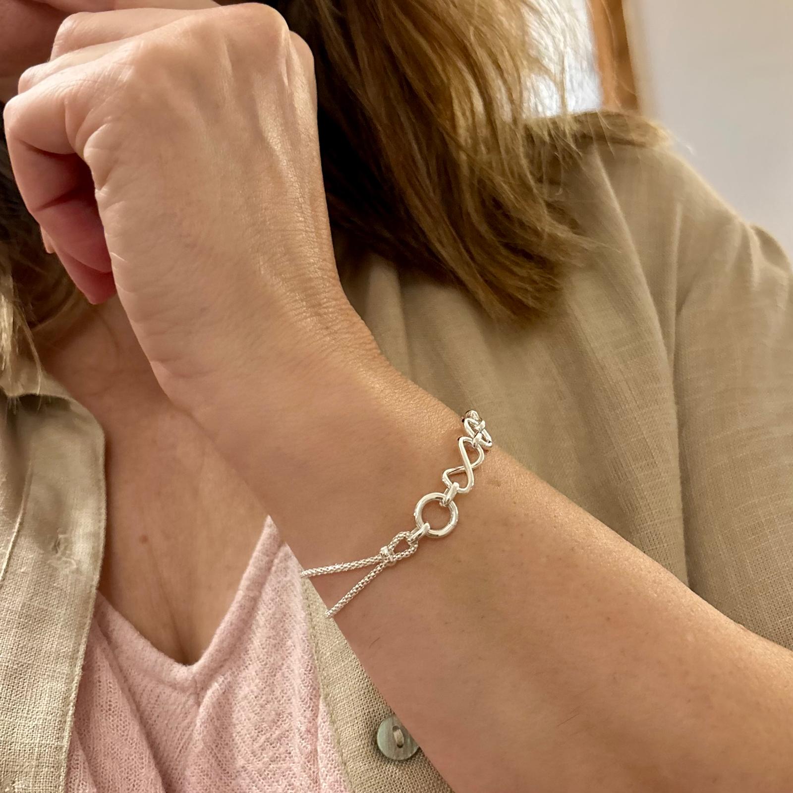 Pulsera cadena doble figuras infinito y karma de Plata de ley 925 1