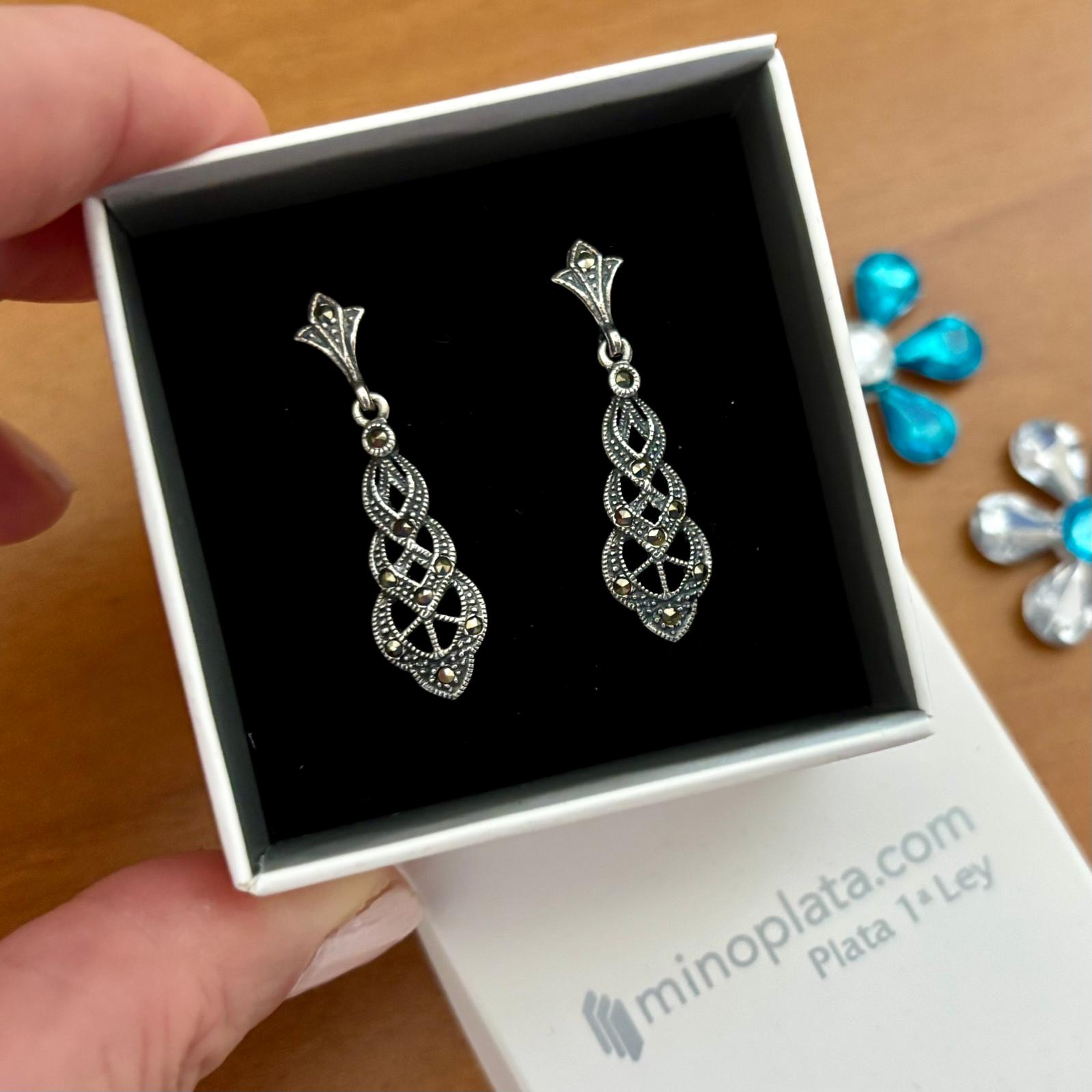 Pendientes de Plata envejecida con piedras Marcasitas 4