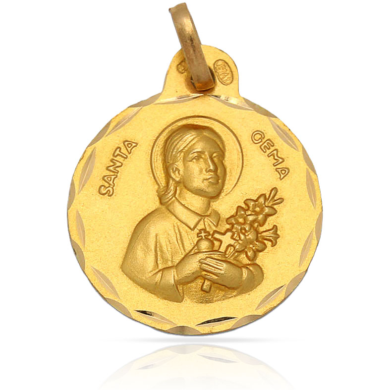Medalla Santa Gema 19mm de Plata de ley chapada en Oro