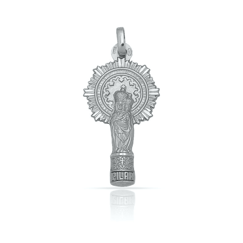 Medalla silueta de la Virgen del Pilar de Plata de ley 925 12x23mm