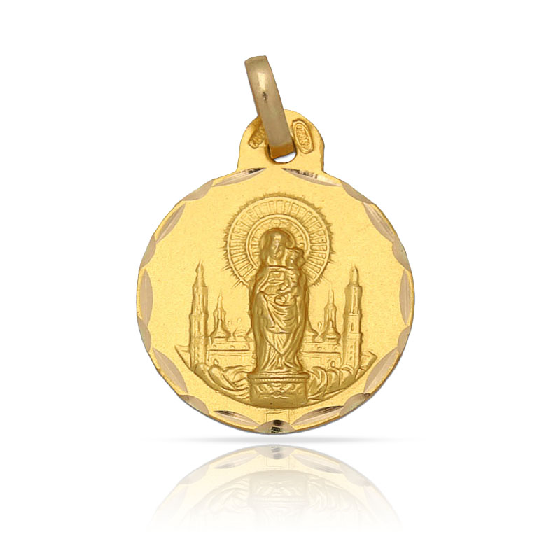 Medalla Virgen del Pilar Basílica 17mm de Plata de ley chapada en Oro
