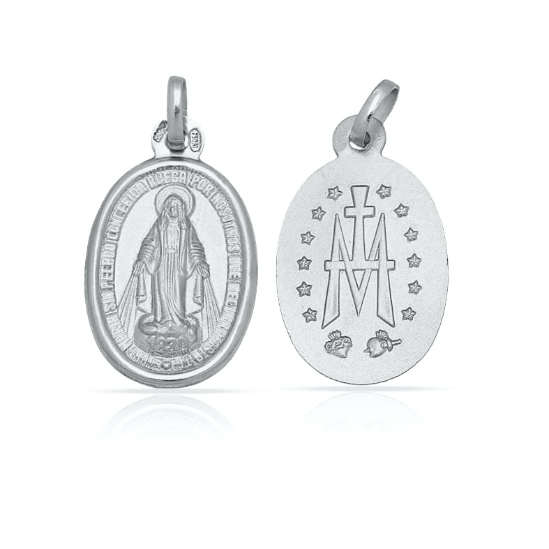 Medalla Virgen Milagrosa ovalada de Plata de ley 925 11x18mm