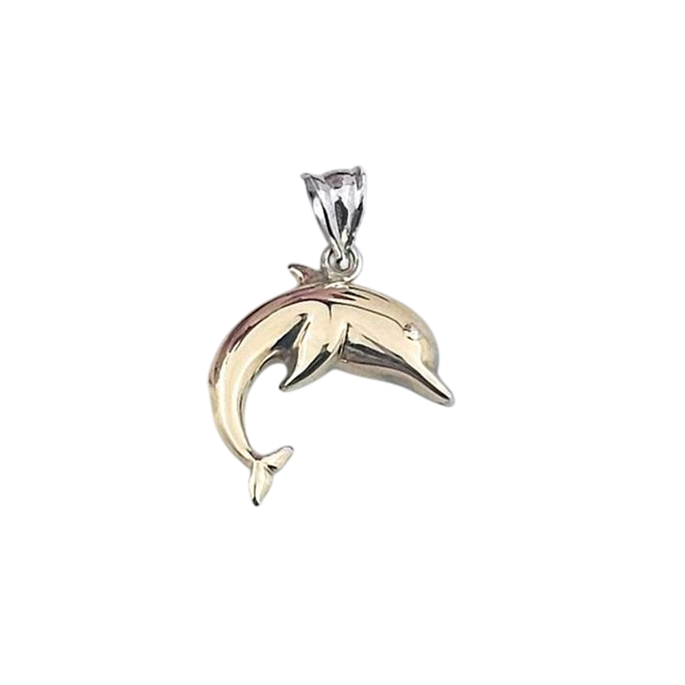 Colgante delfín de Plata de ley chapada en Oro bicolor 14x17mm