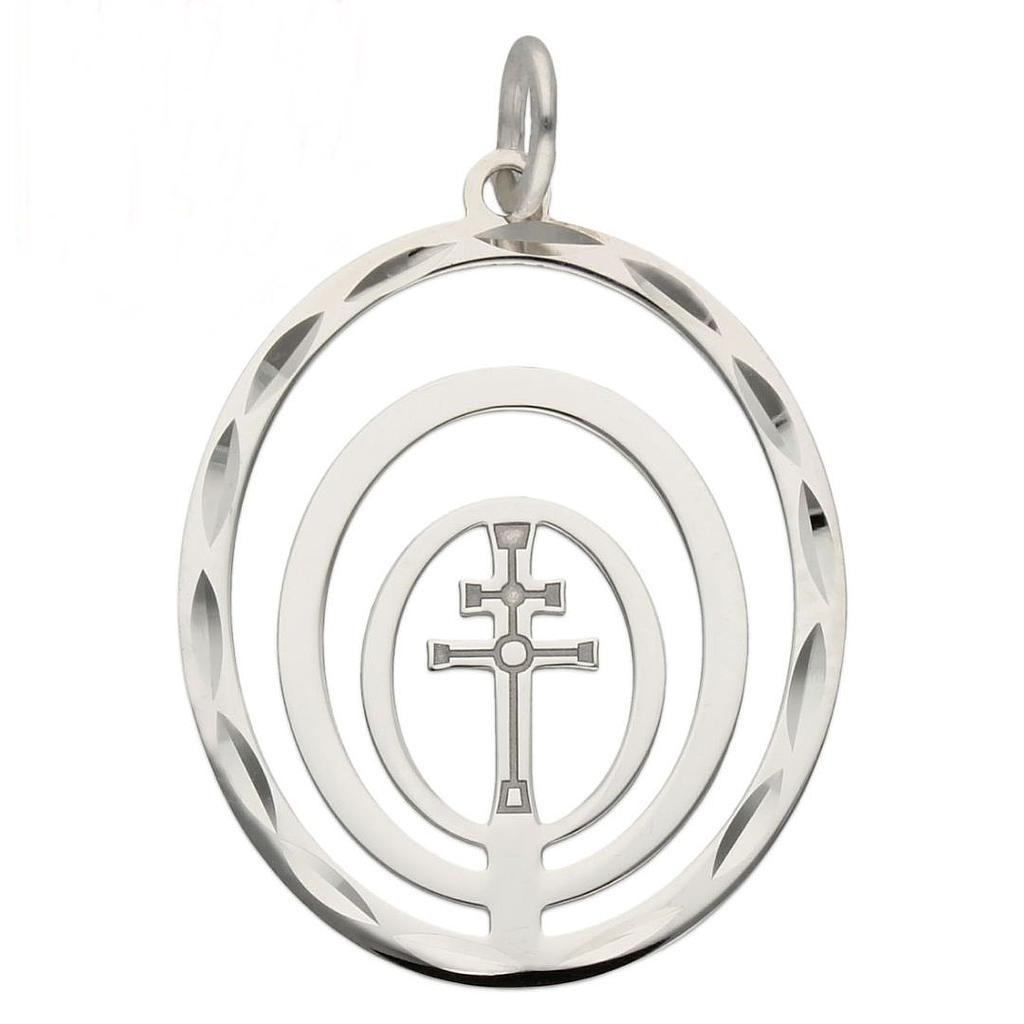 Colgante Cruz de Caravaca cerco tallado 22x26mm de Plata de ley 925
