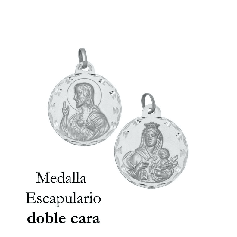 Medalla Escapulario de Plata Virgen del Carmen y Sagrado Corazón 14mm