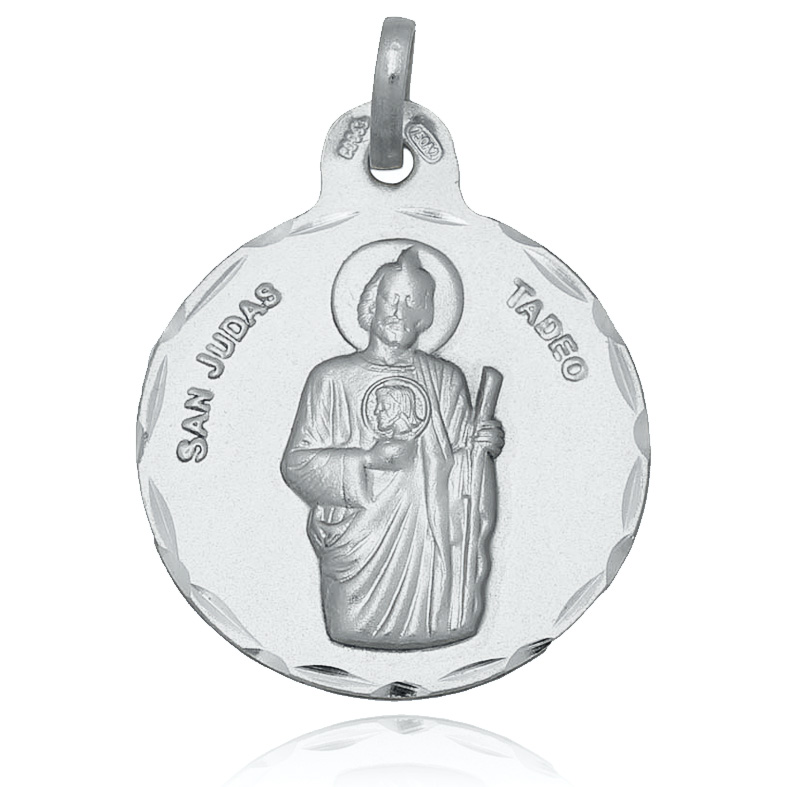 Medalla San Judas Tadeo 21mm de Plata de ley 925 con borde tallado