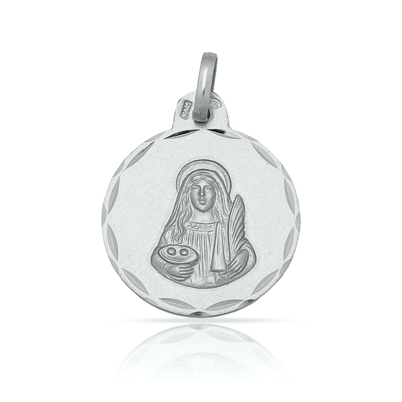 Medalla Santa Lucía de Plata de ley 15mm borde tallado