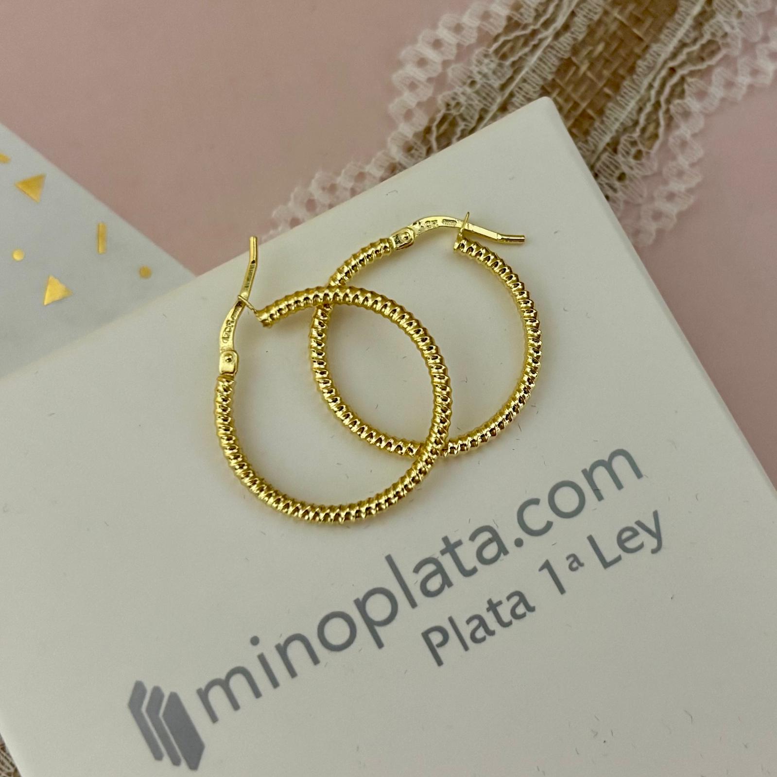 Aros tallados de Plata de ley chapada en Oro 20mm 6