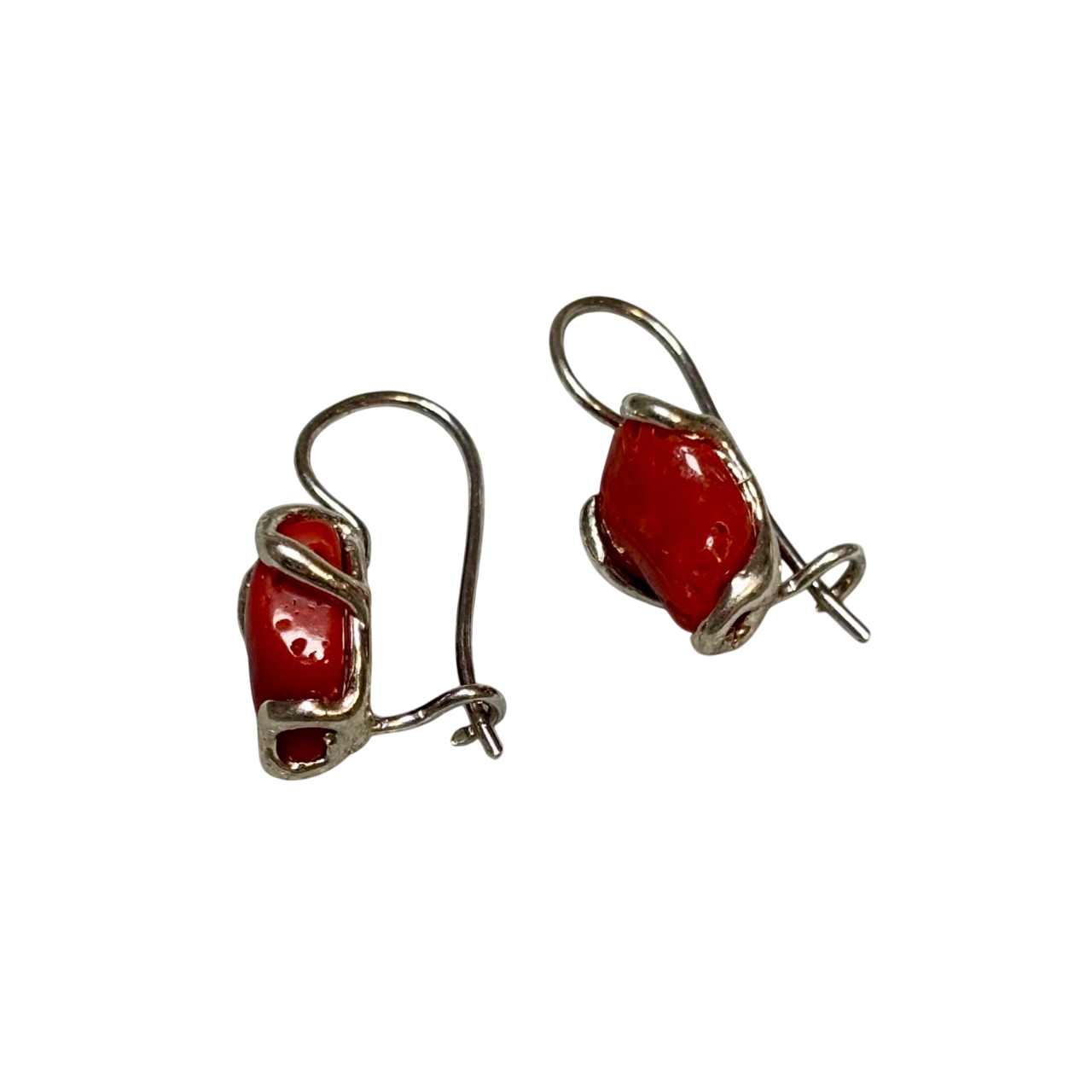 Pendientes largos de Plata de ley con piedra natural Coral rojo