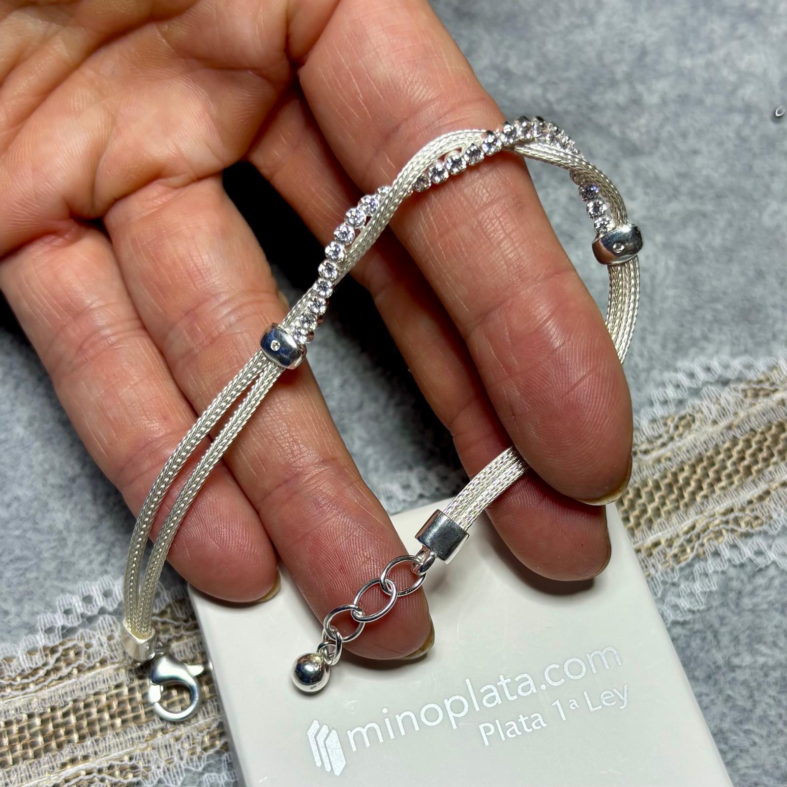 Pulsera doble cadena con Circonitas de Plata de ley 925 3