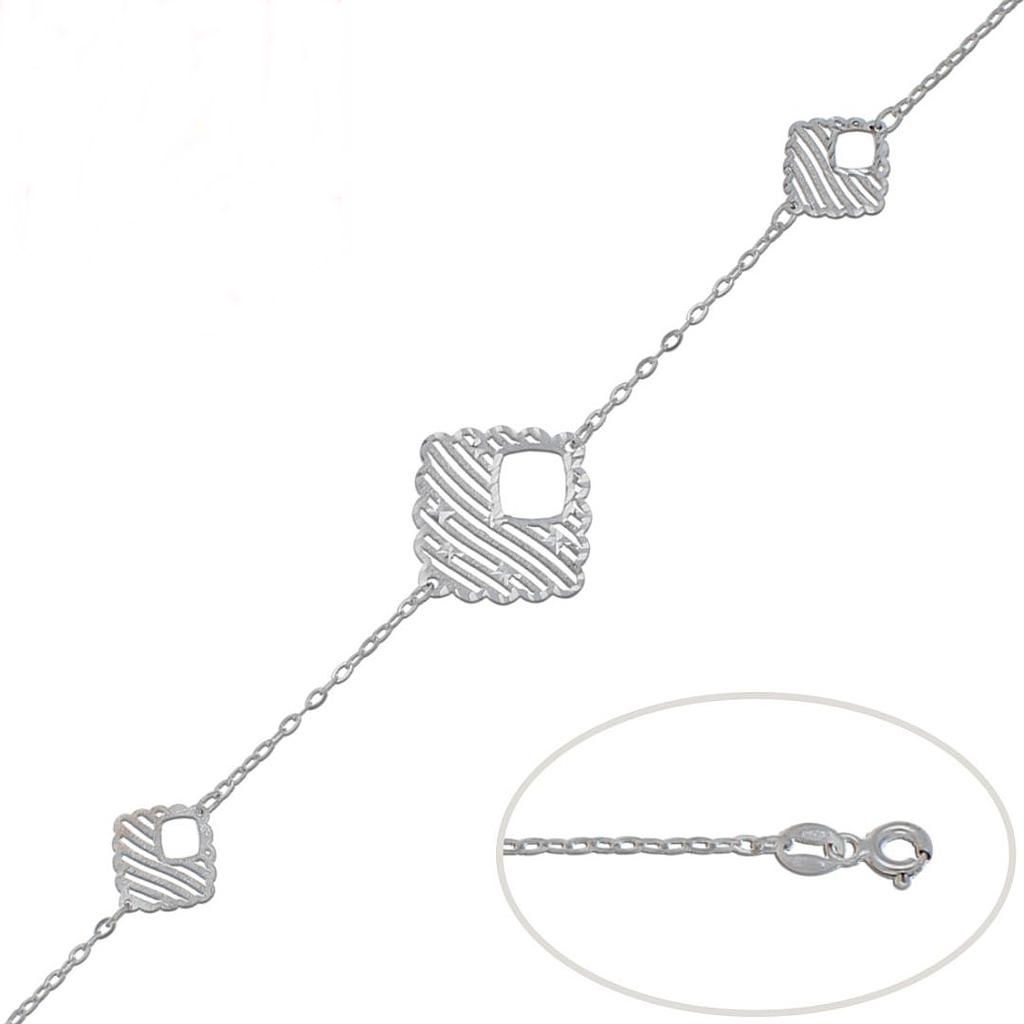 Pulsera rombos calados de Plata de ley 925 rodiada