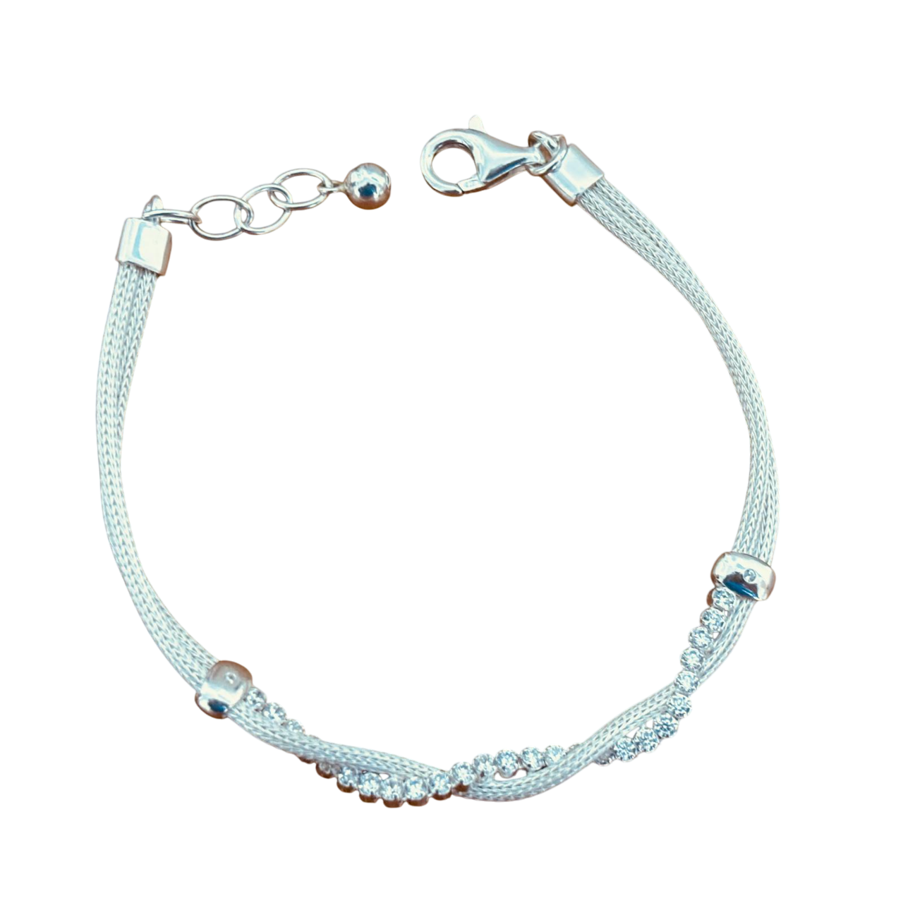 Pulsera doble cadena con Circonitas de Plata de ley 925
