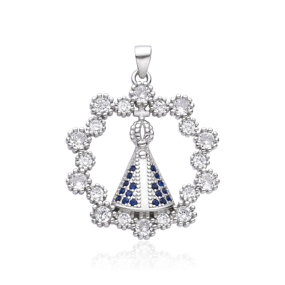 Medalla Virgen de la Caridad de Plata rodiada con Circonitas