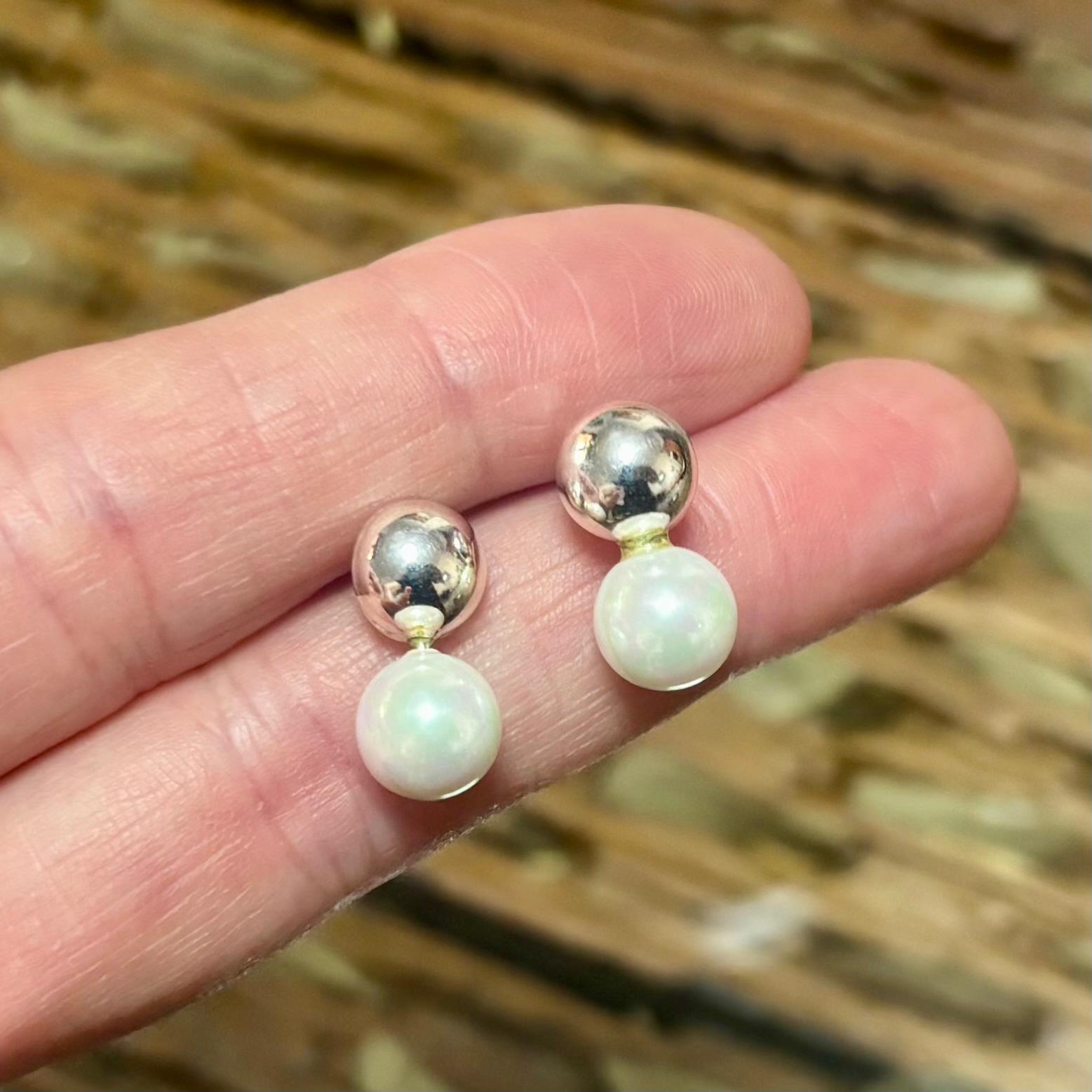 Pendientes media bola de Plata de ley 925 con Perlas cultivadas de 8mm_1
