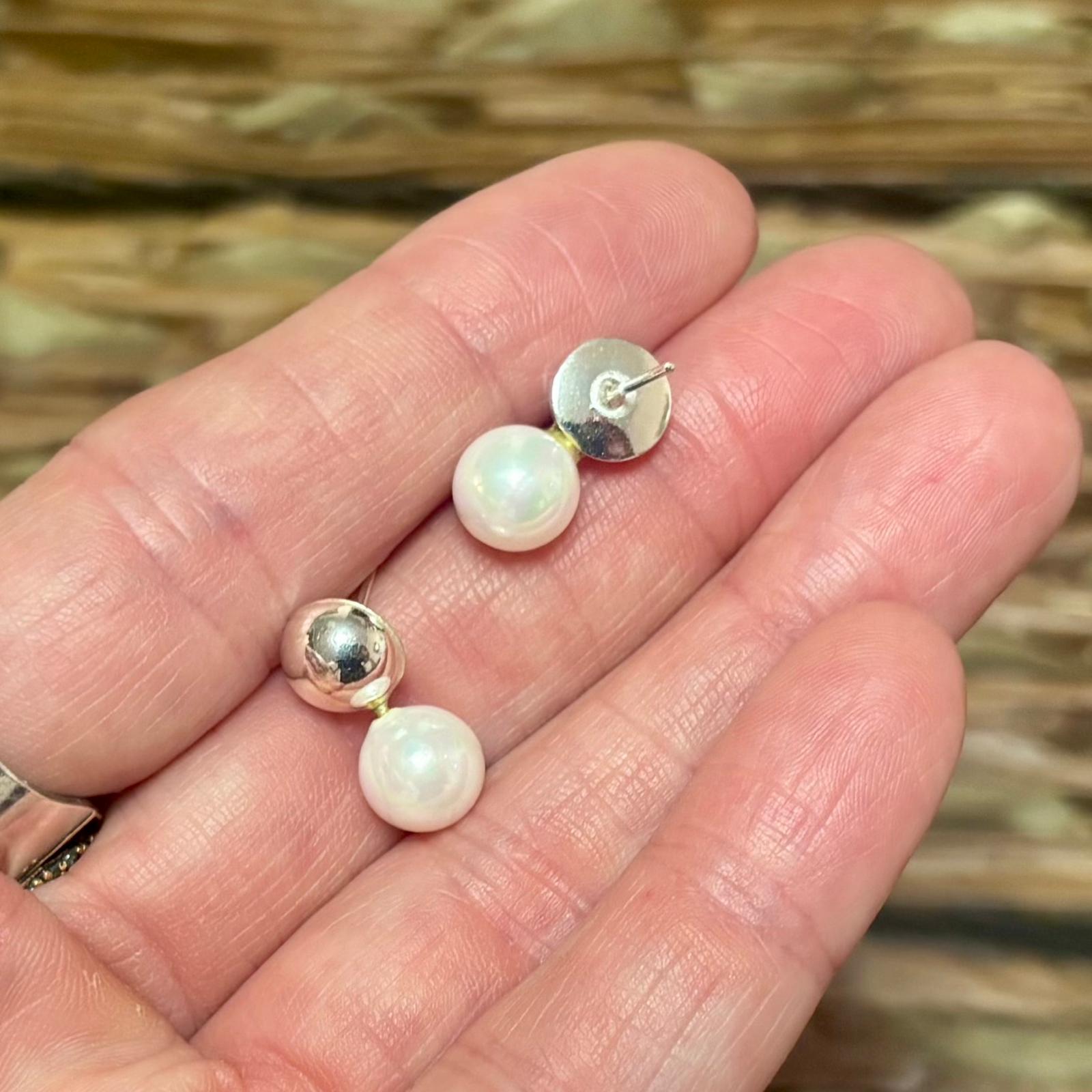 Pendientes media bola de Plata de ley 925 con Perlas cultivadas de 8mm 3