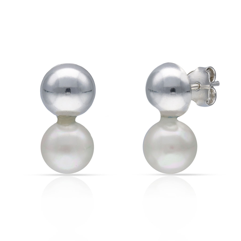Pendientes media bola de Plata de ley 925 con Perlas cultivadas de 8mm