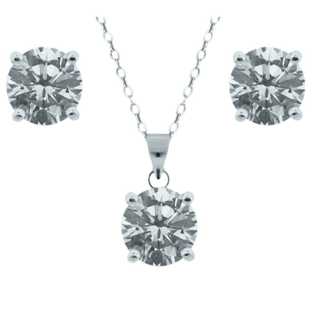Conjunto Pendientes y Collar de Plata de ley con Circonitas 6mm