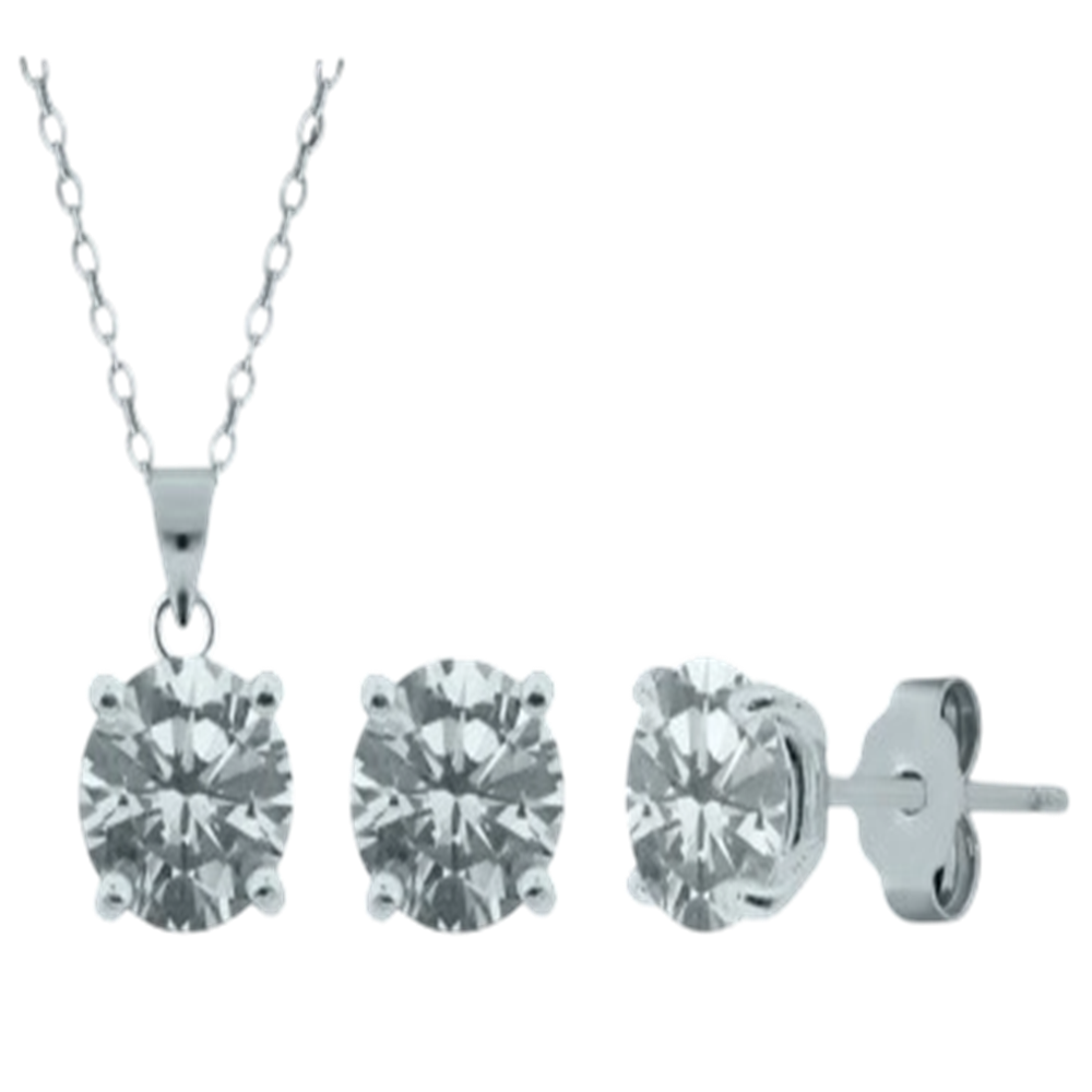 Conjunto Pendientes y Collar de Plata de ley con Circonitas 6mm 3