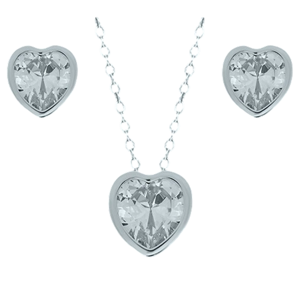 Juego Pendientes y Gargantilla corazón de Plata de ley con Circonita