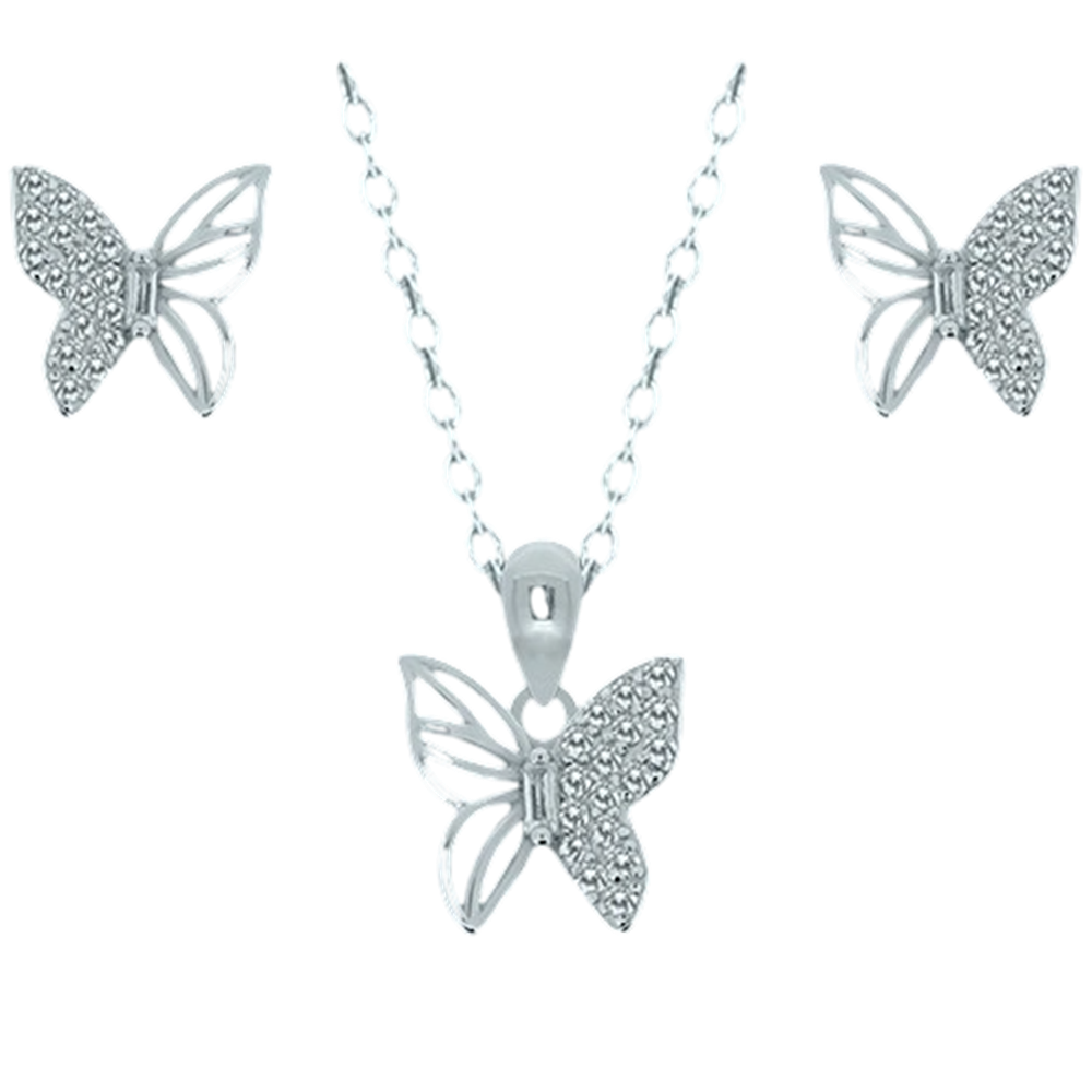 Conjunto mariposas caladas Pendientes y Gargantilla de Plata de ley rodiada con Circonitas