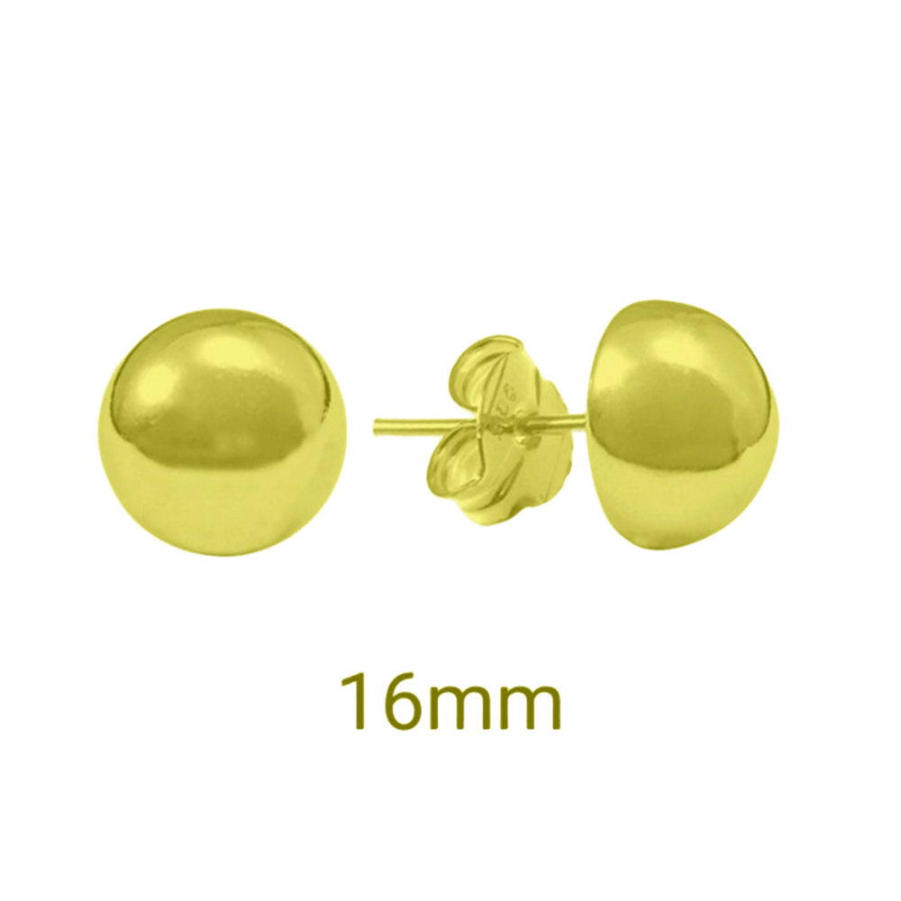 Pendientes media bola 16mm de Plata de ley 925 chapada en oro