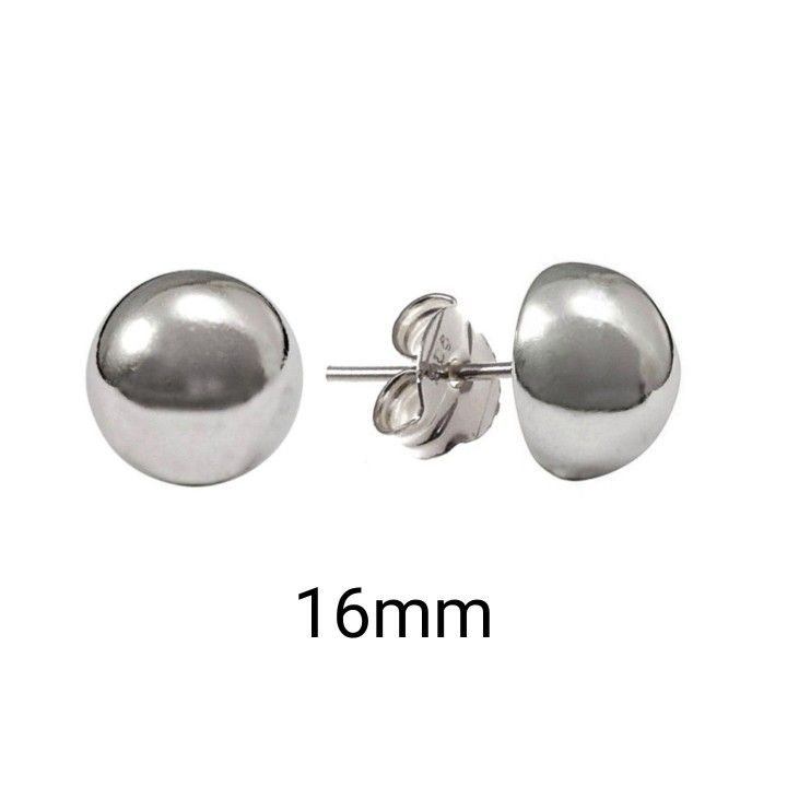 Pendientes media bola de Plata de ley 16mm diámetro