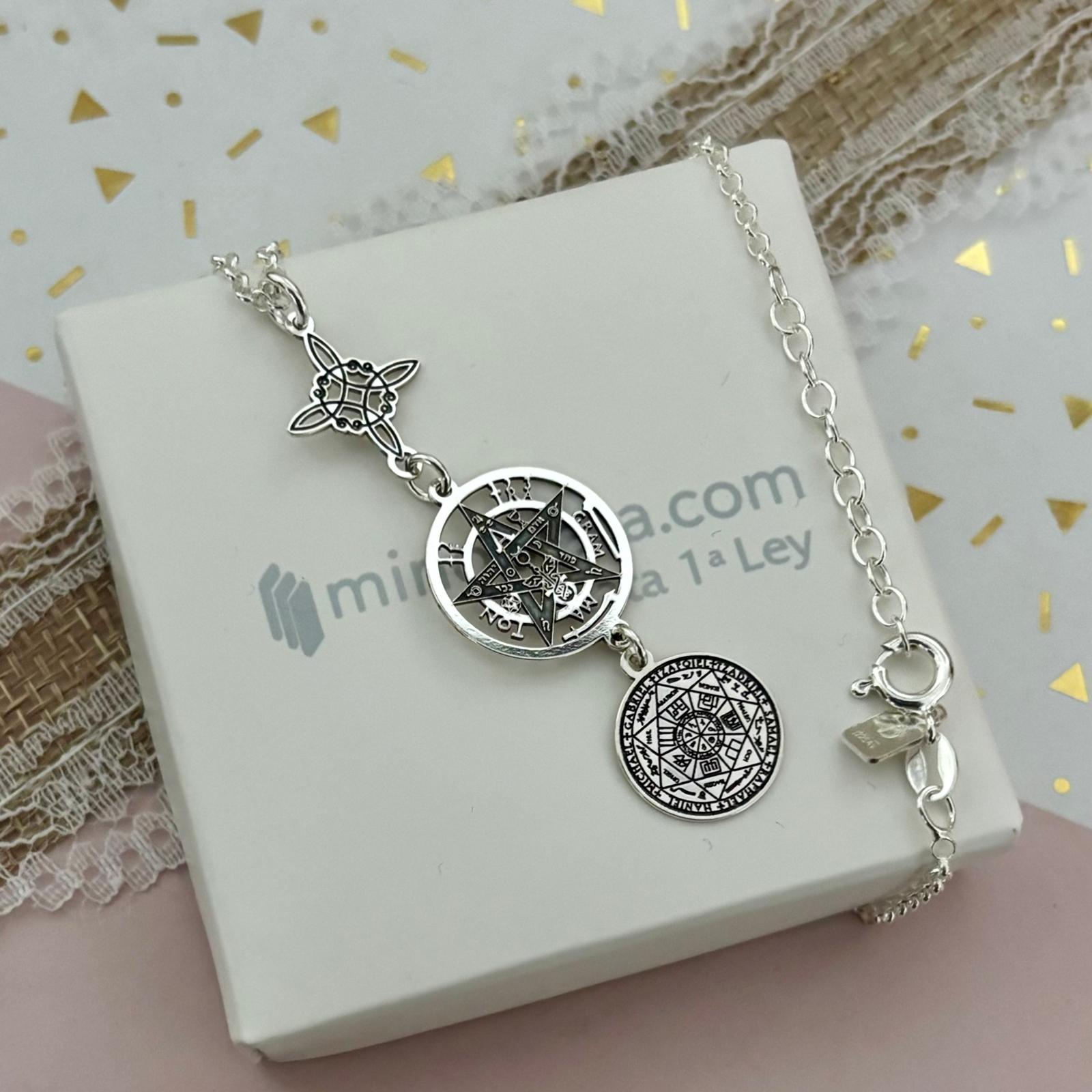 Gargantilla triple protección nudo de bruja, tetragramatón y medalla de los siete Arcángeles 4