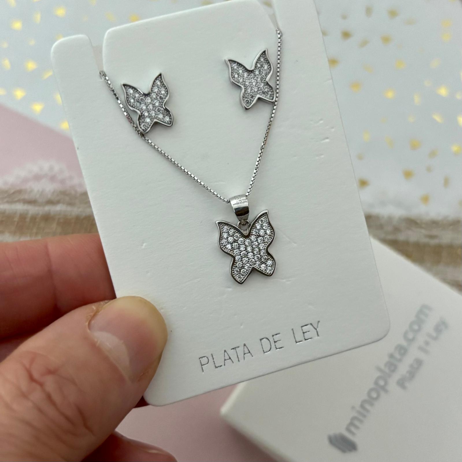 Juego de Pendientes mariposas de Plata de ley rodiada y Circontias microengastadas