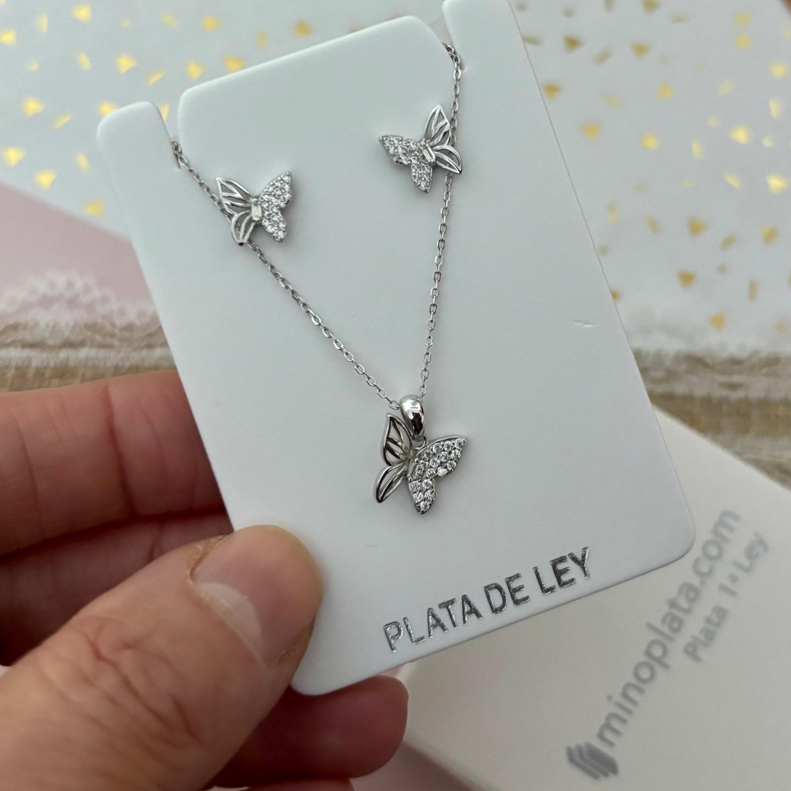 Conjunto mariposas caladas Pendientes y Gargantilla de Plata de ley rodiada con Circonitas_1