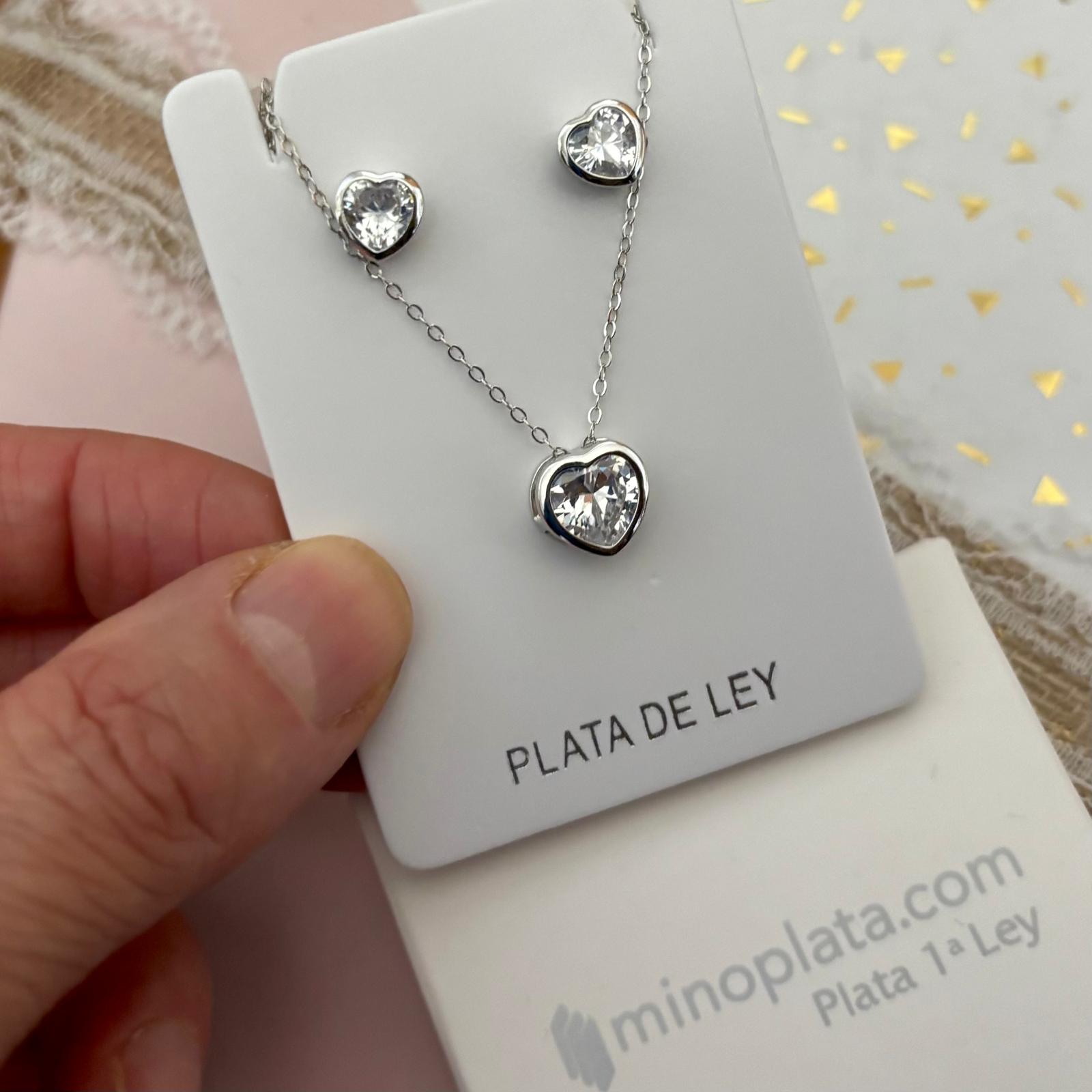 Juego Pendientes y Gargantilla corazón de Plata de ley con Circonita_1