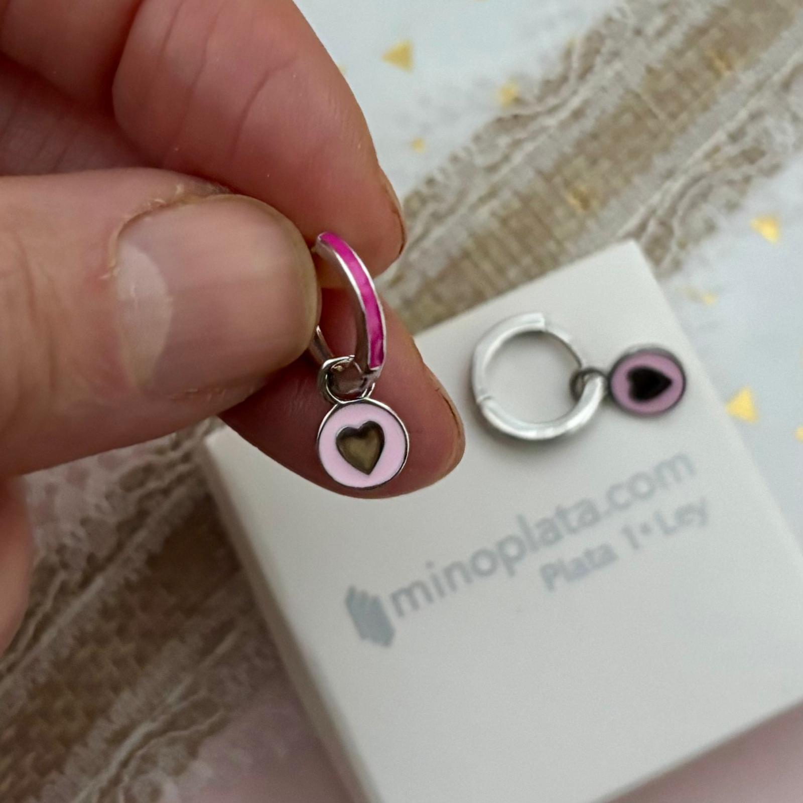 Aros luna colgante de Plata de ley rodiada y esmaltes rosas_1