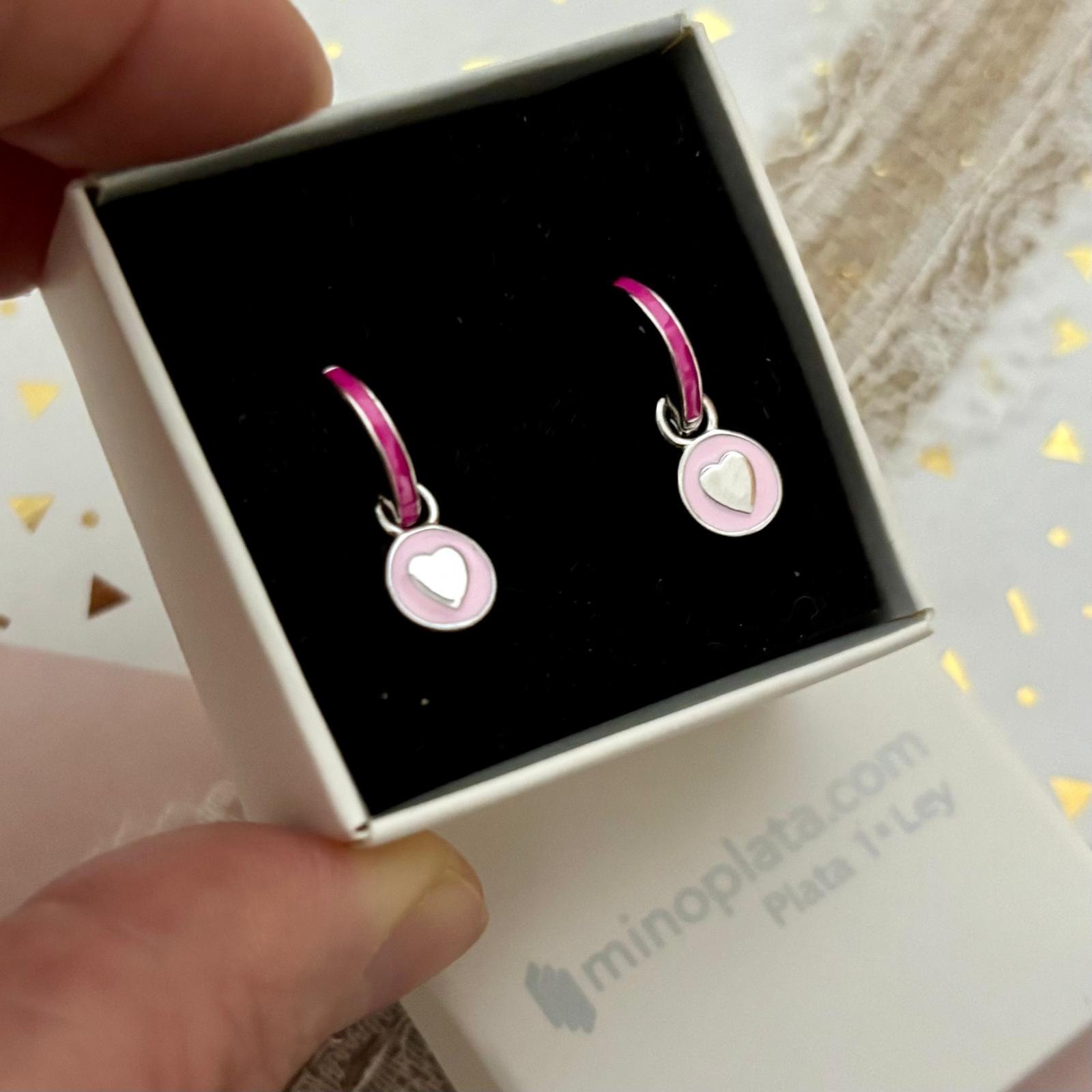 Aros luna colgante de Plata de ley rodiada y esmaltes rosas 3