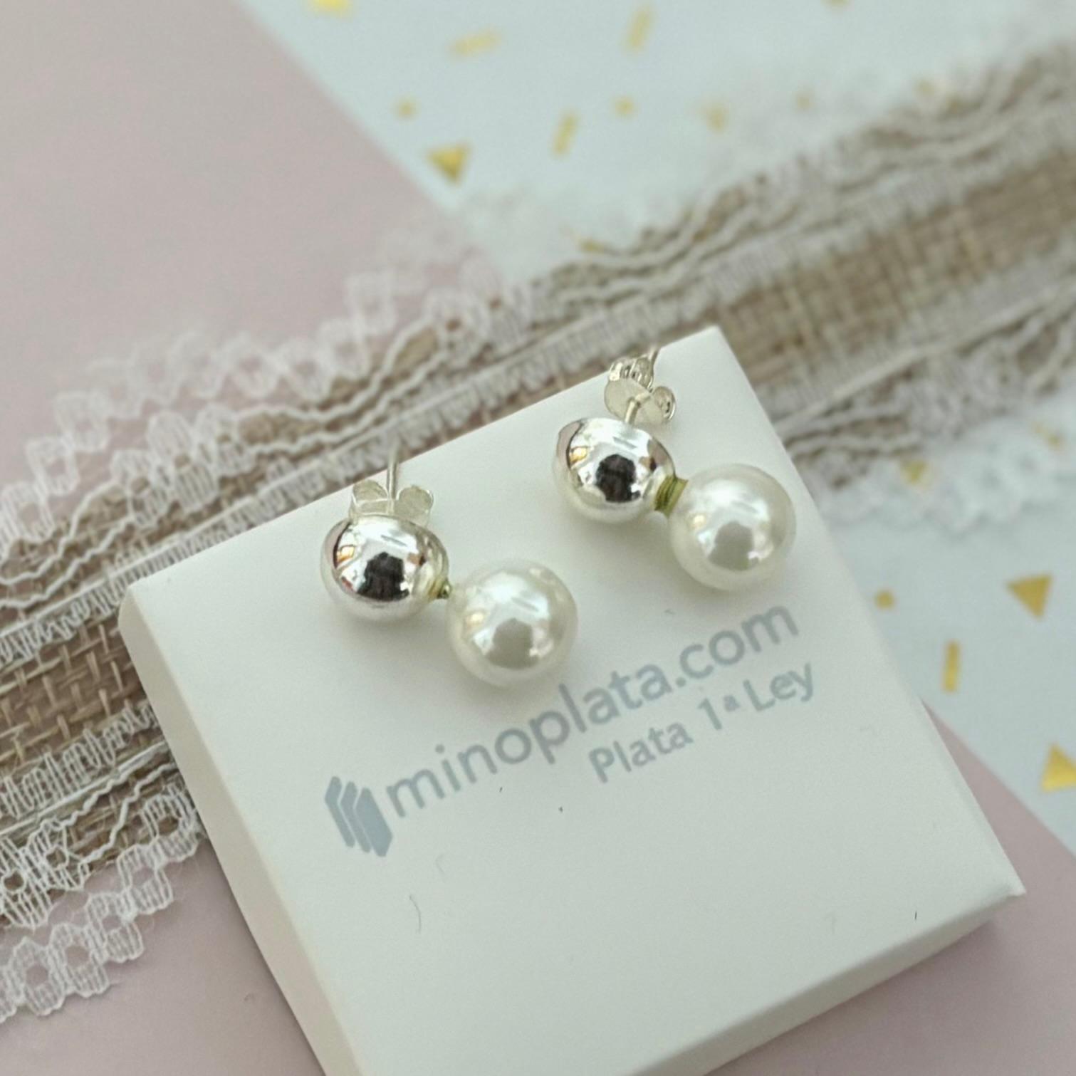 Pendientes media bola de Plata de ley 925 con Perlas cultivadas de 8mm 4