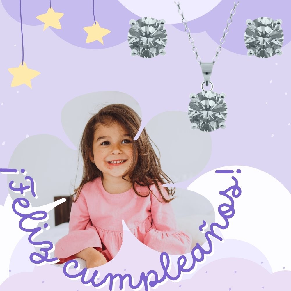 Conjunto Pendientes y Collar de Plata de ley con Circonitas 6mm 4