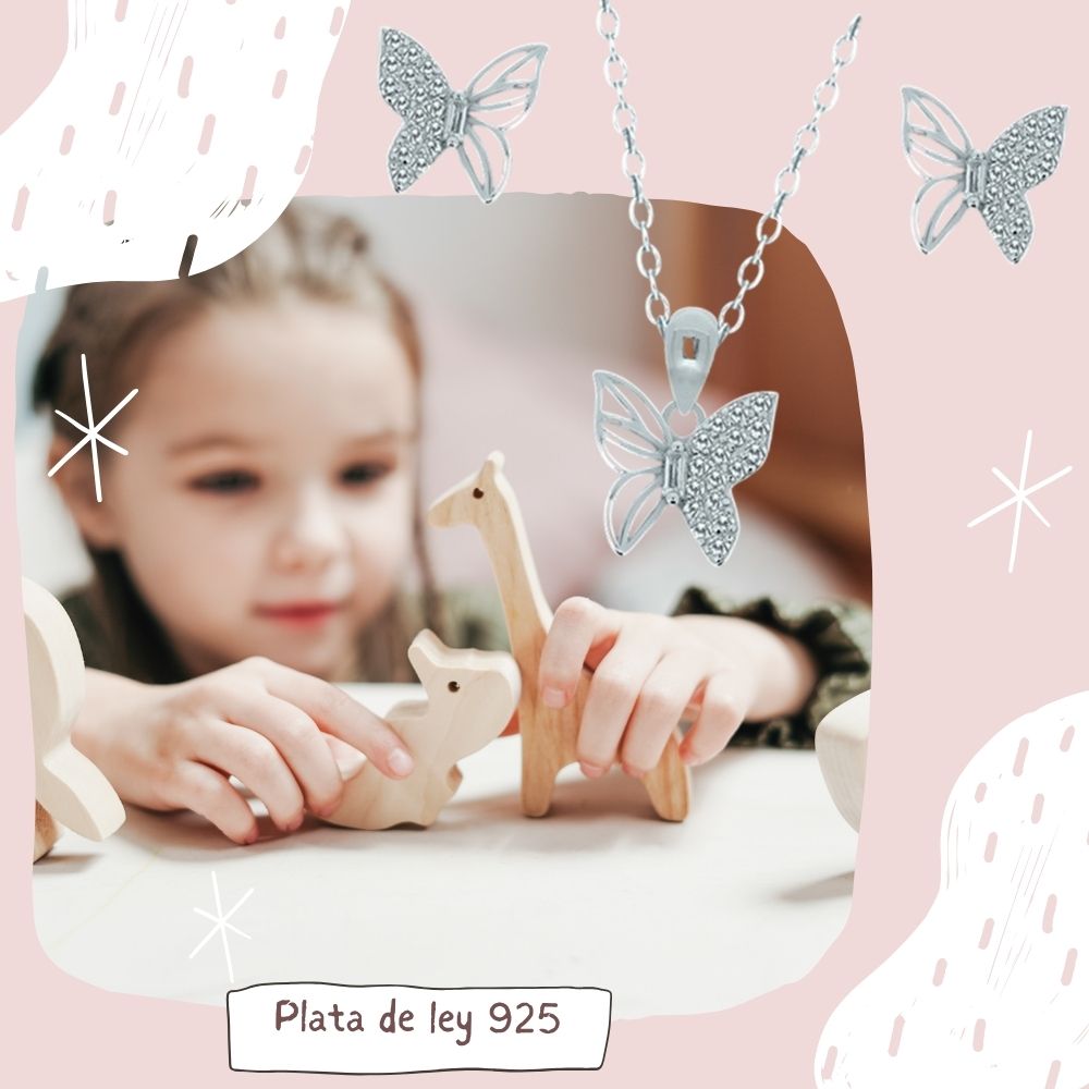 Conjunto mariposas caladas Pendientes y Gargantilla de Plata de ley rodiada con Circonitas 3