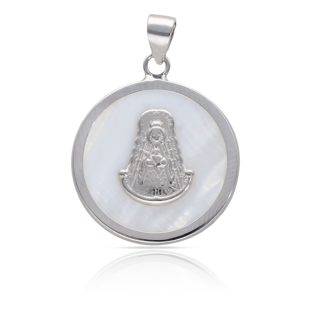Medalla Virgen del Rocío de Plata de ley y Nácar 20mm