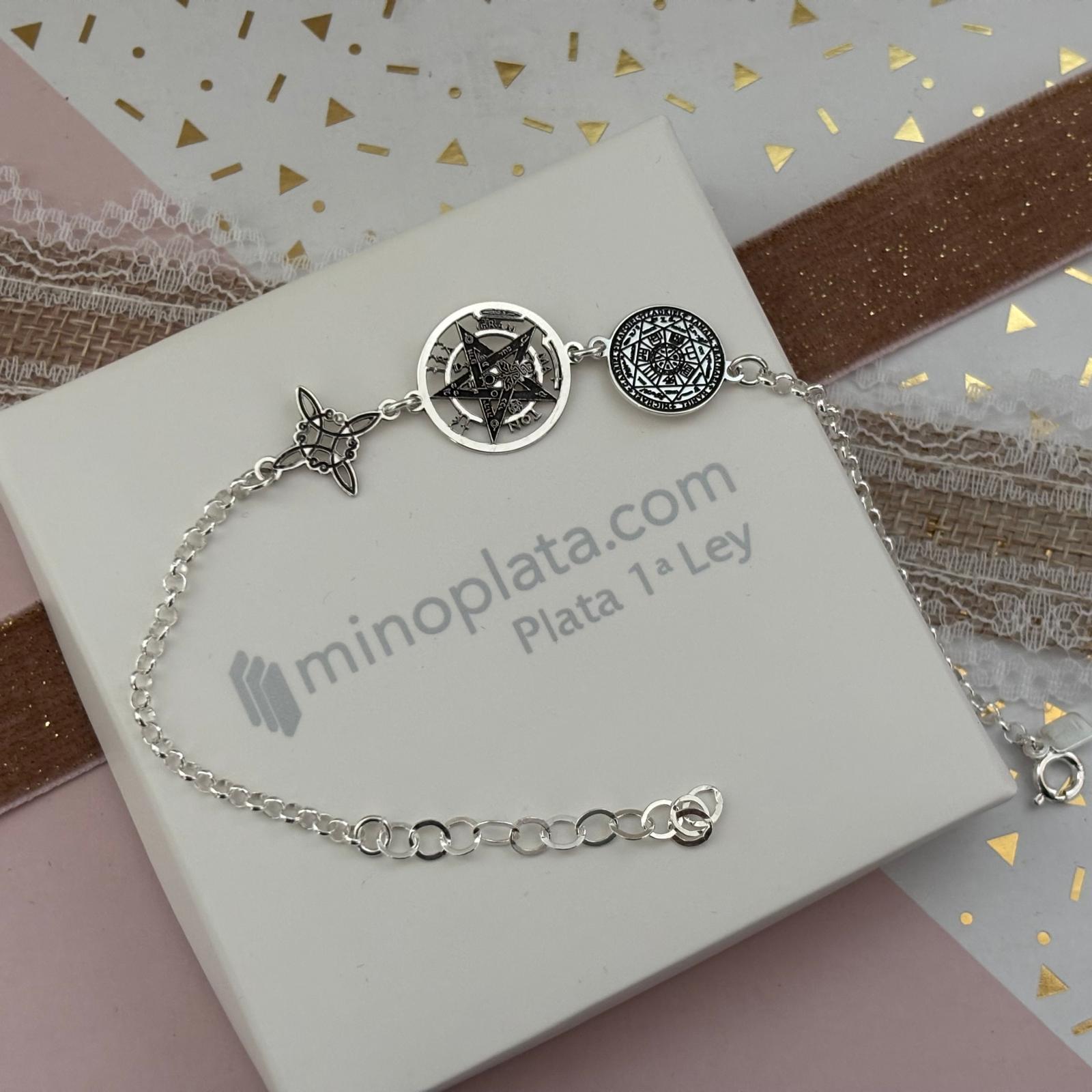 Pulsera triple protección Nudo de bruja, Tetragramatón y medalla de los siete Arcángeles de Plata 5