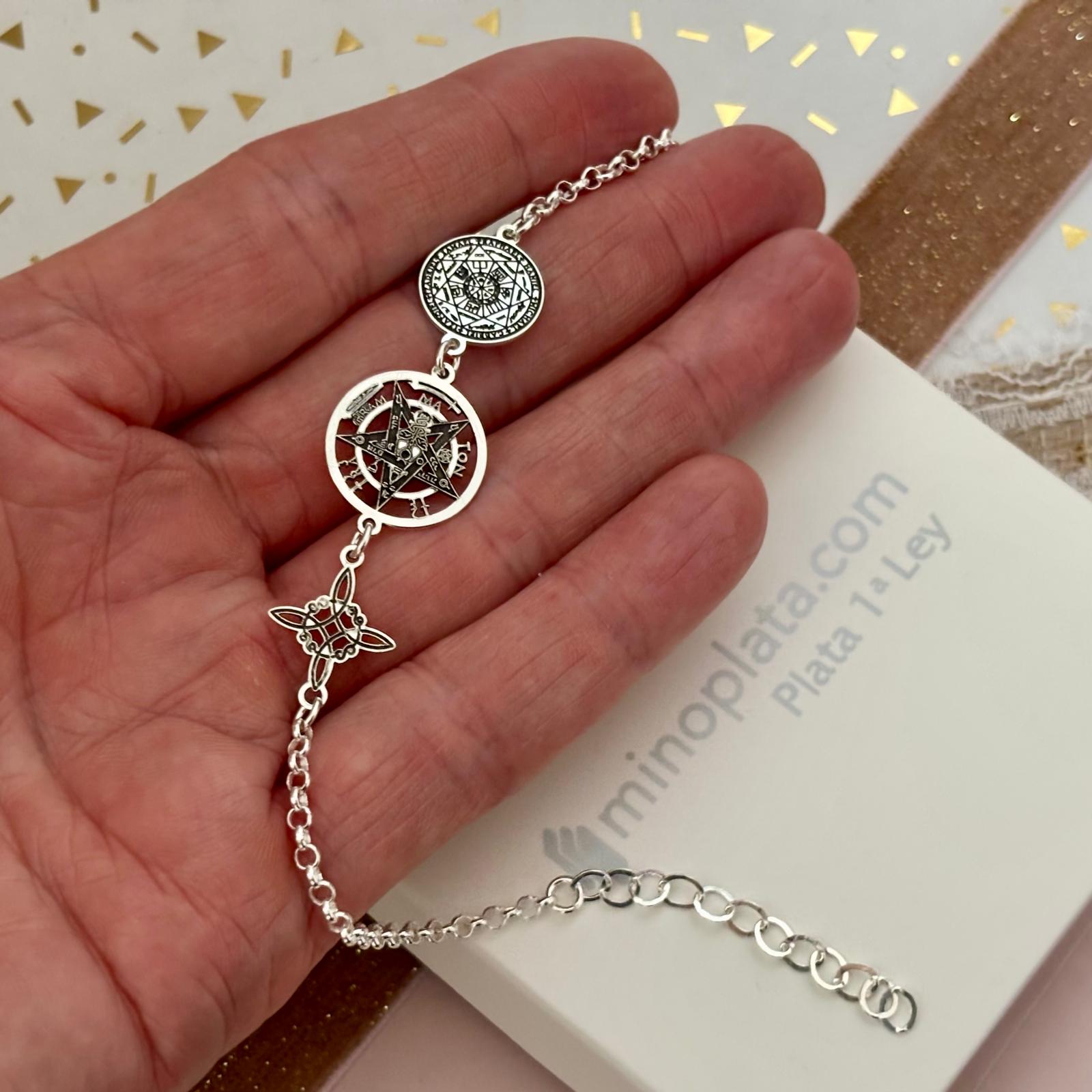Pulsera triple protección Nudo de bruja, Tetragramatón y medalla de los siete Arcángeles de Plata 4