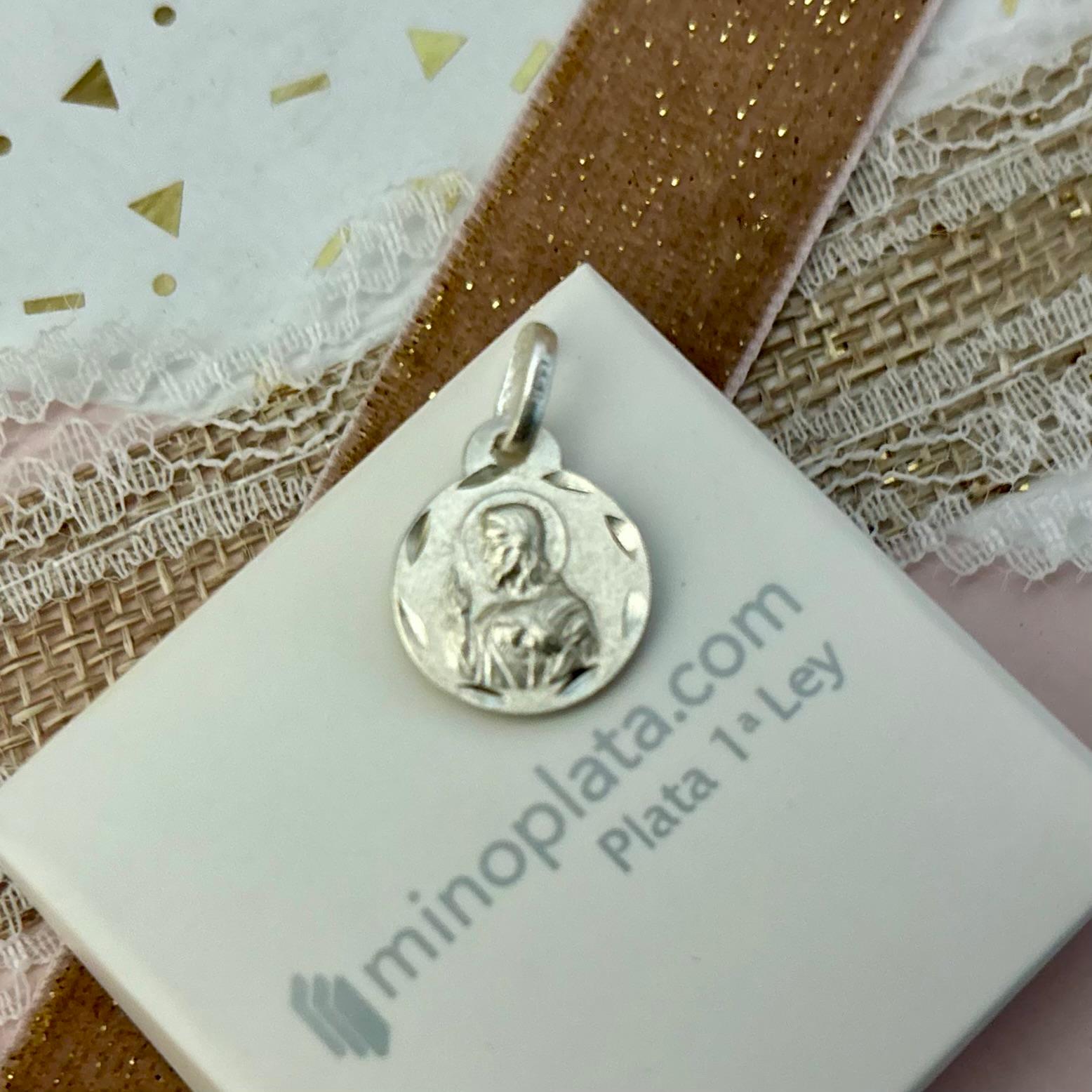 Medalla Escapulario de Plata Virgen del Carmen y Sagrado Corazón 14mm 4