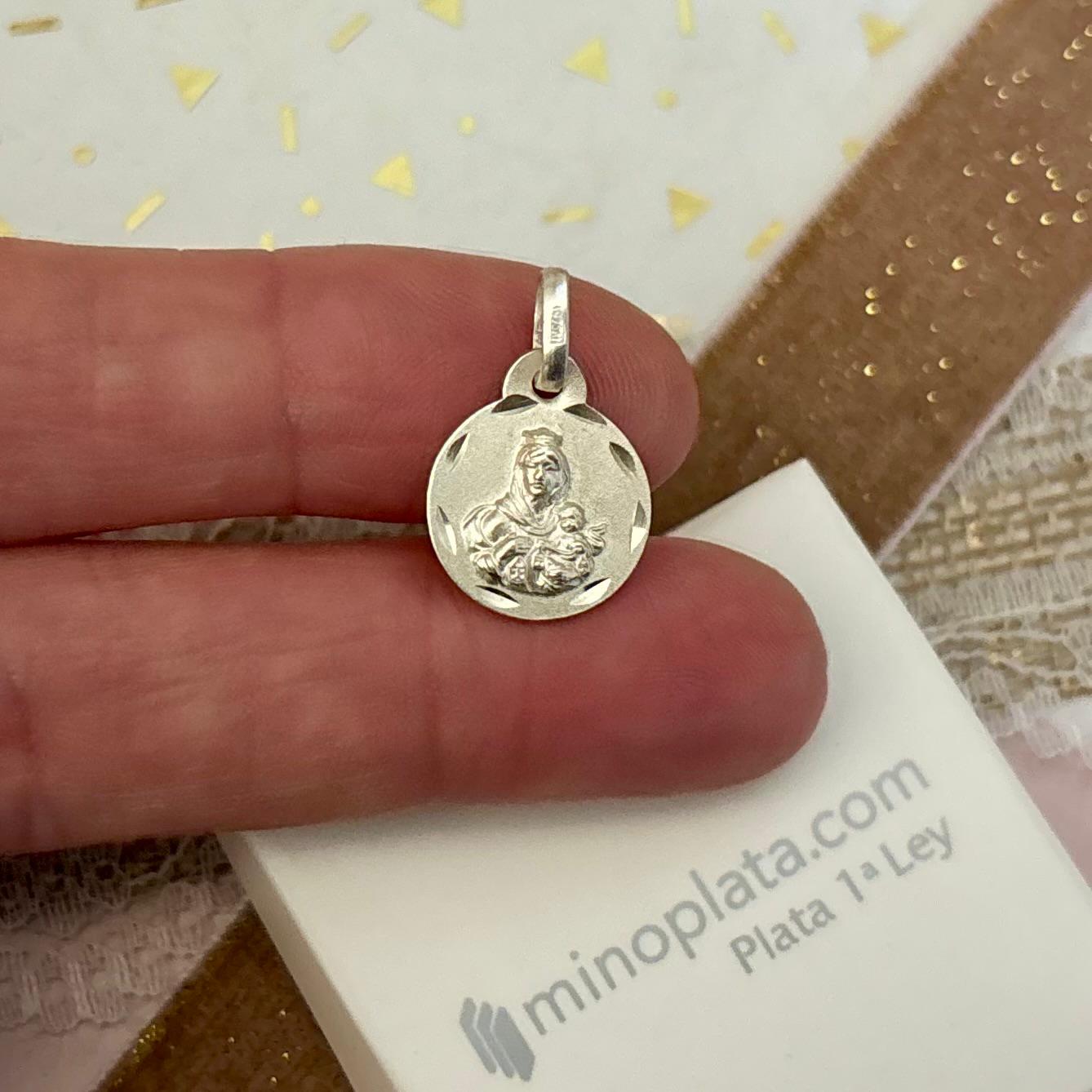 Medalla Escapulario de Plata Virgen del Carmen y Sagrado Corazón 14mm 3