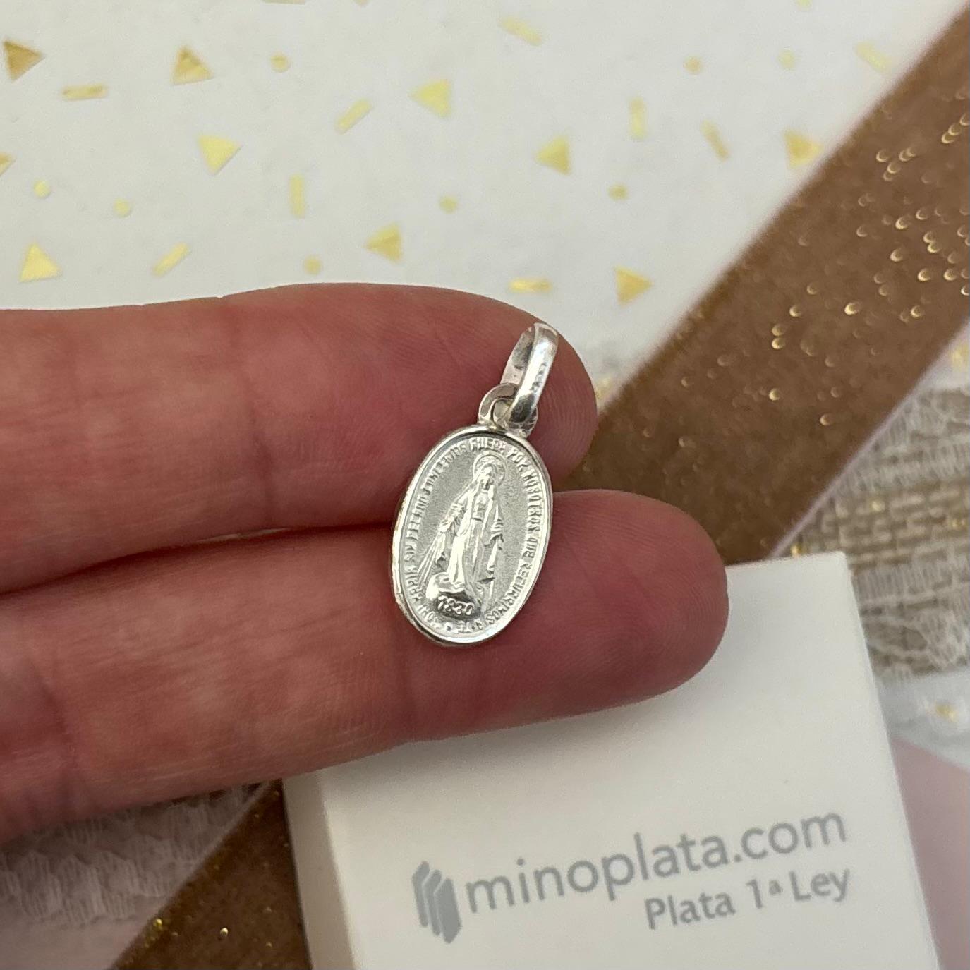 Medalla Virgen Milagrosa ovalada de Plata de ley 925 11x18mm_1