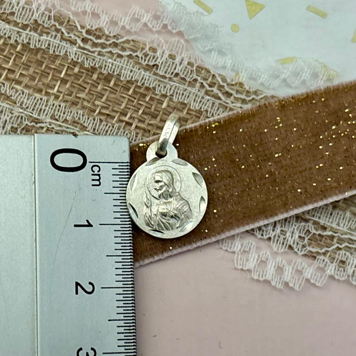 Medalla Escapulario de Plata Virgen del Carmen y Sagrado Corazón 14mm_1