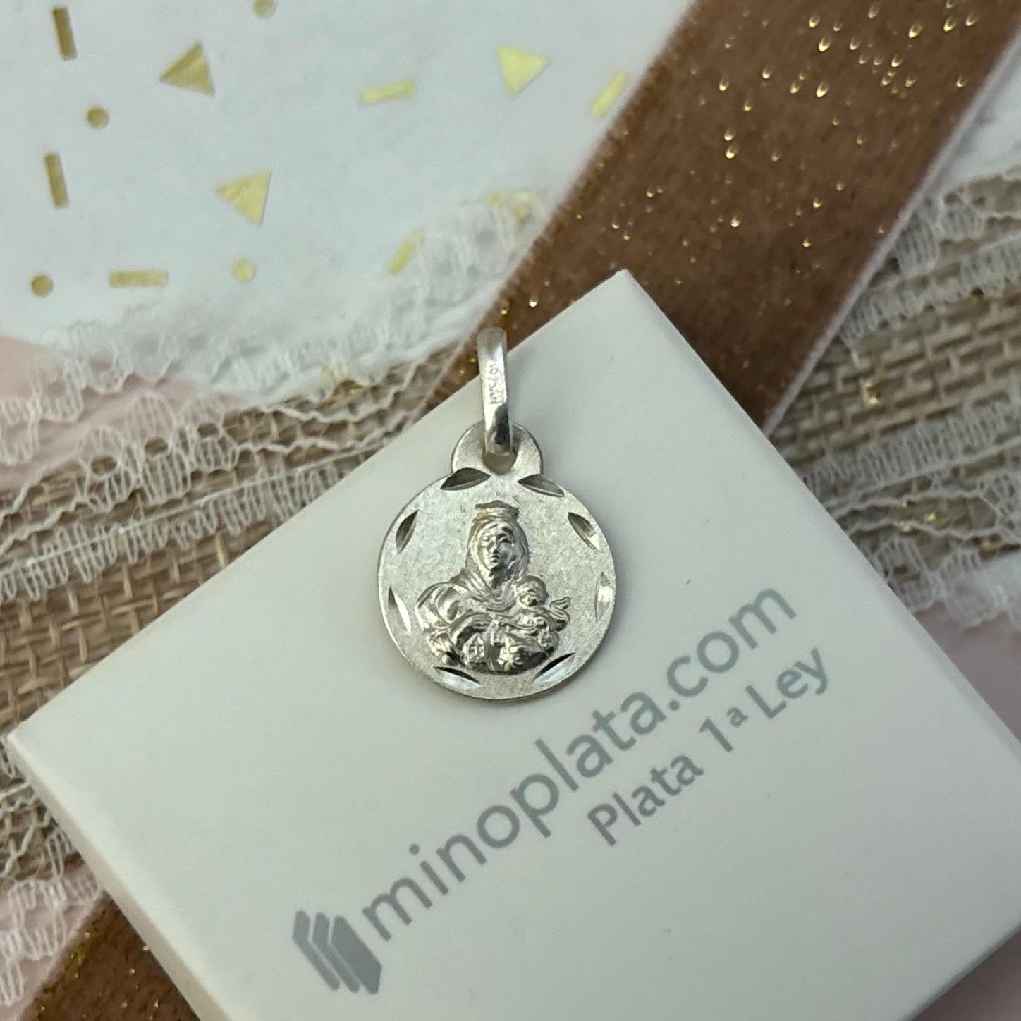 Medalla Escapulario de Plata Virgen del Carmen y Sagrado Corazón 14mm 5