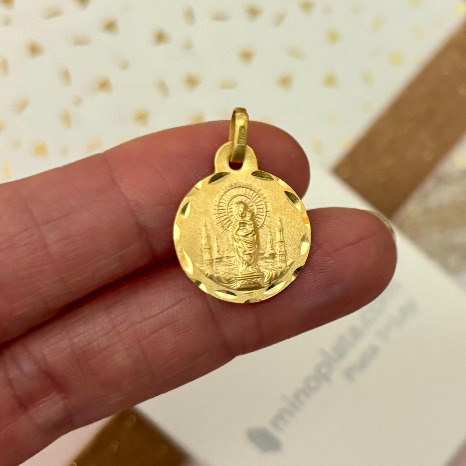 Medalla Virgen del Pilar Basílica 17mm de Plata de ley chapada en Oro 5