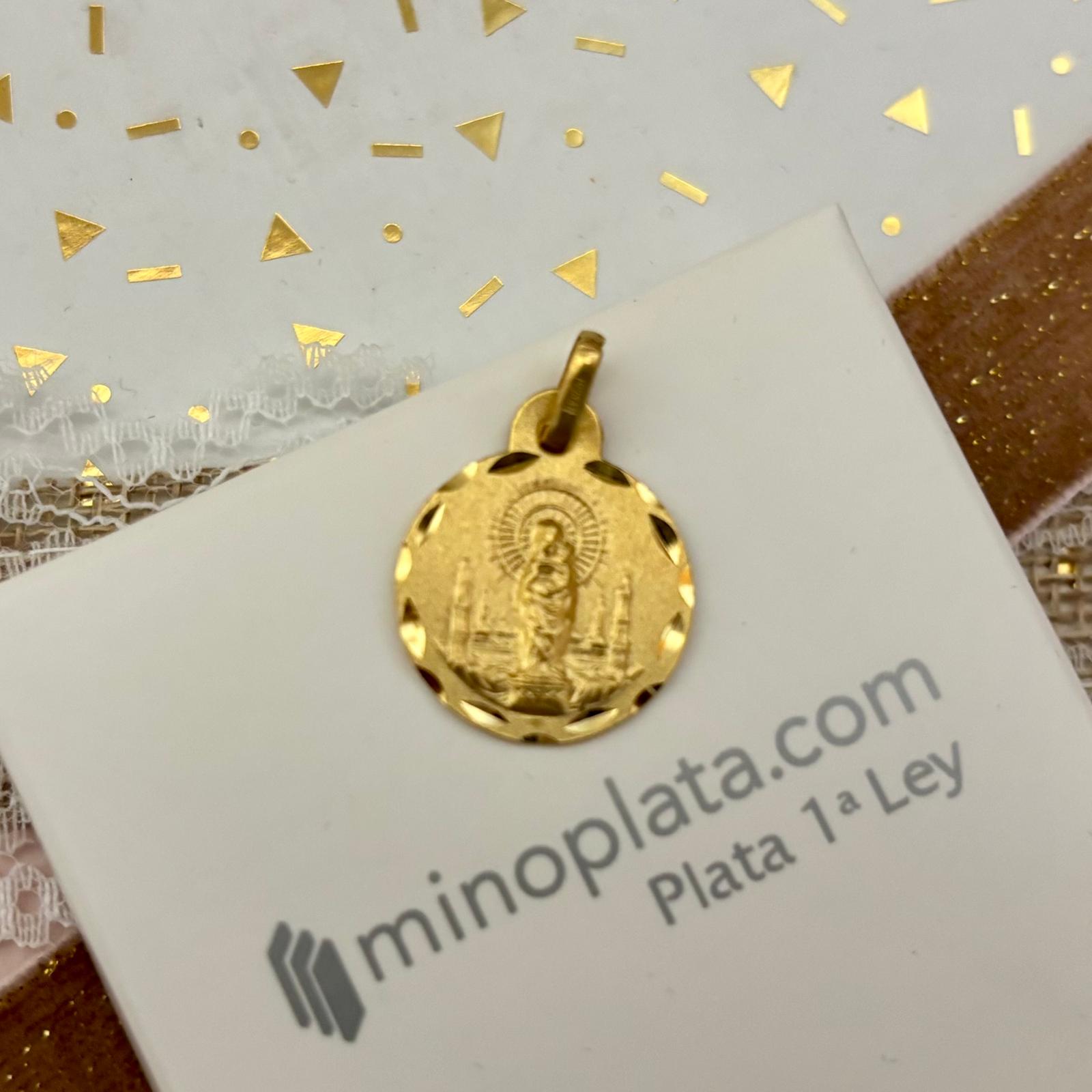 Medalla Virgen del Pilar Basílica 17mm de Plata de ley chapada en Oro_1